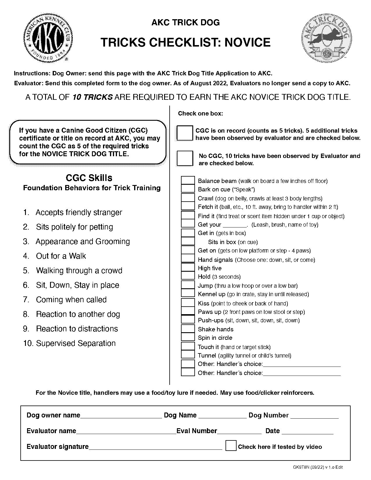 akc intermediate trick dog checklist