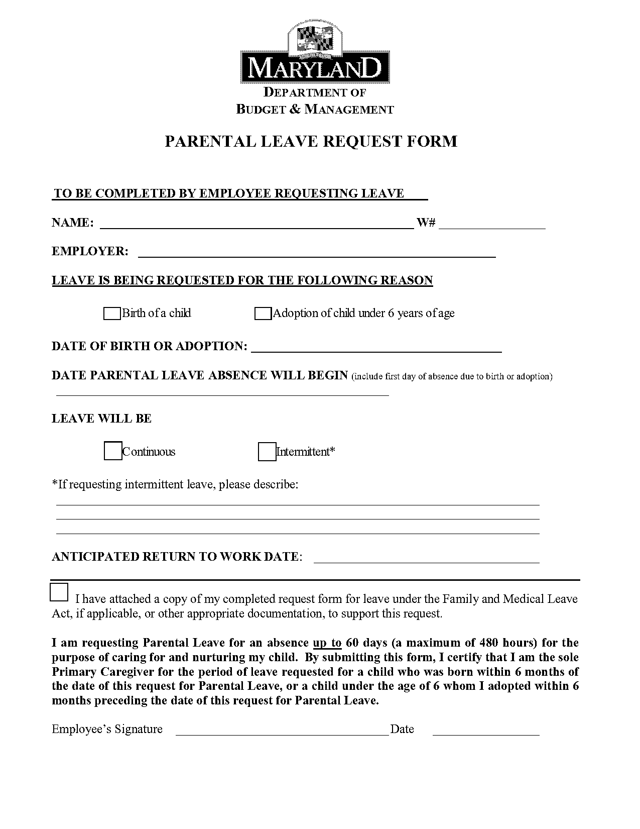 paternity leave request form template