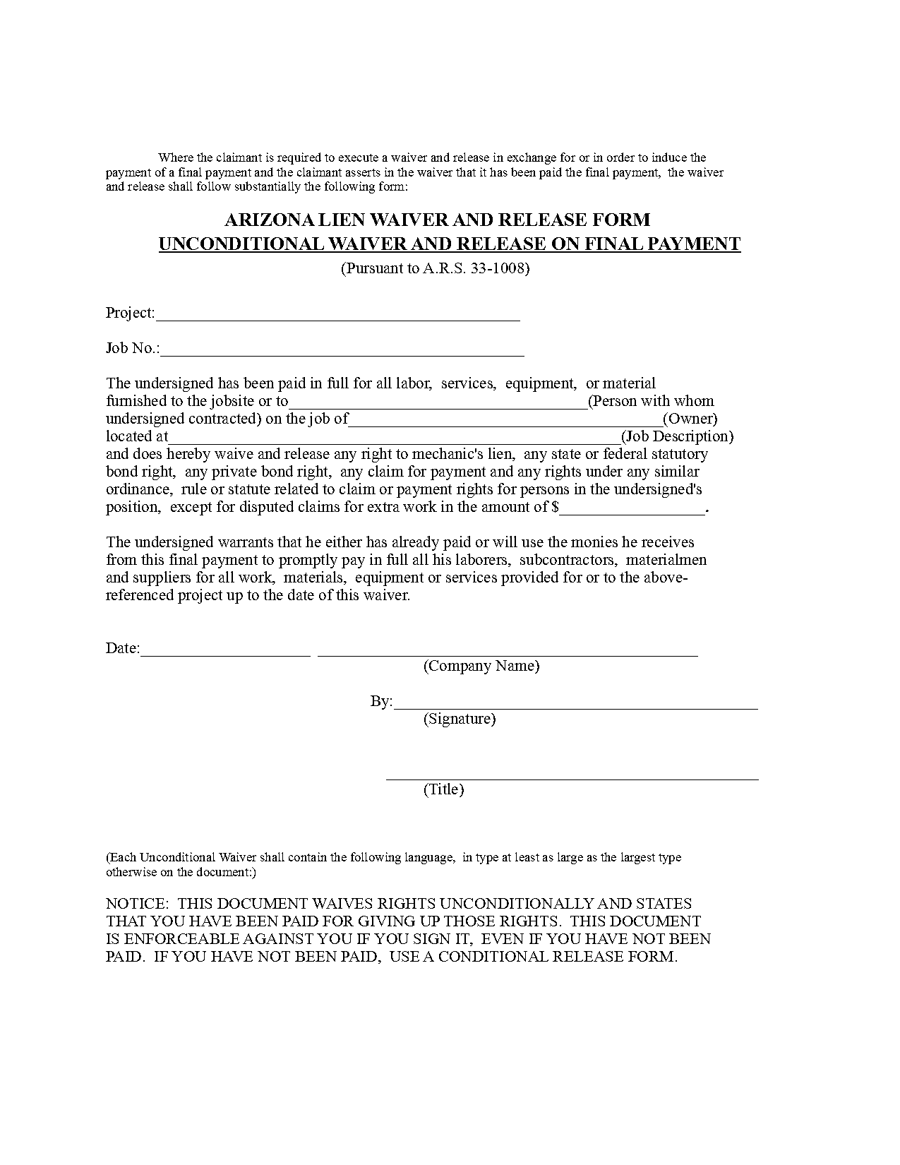 pre lien release form