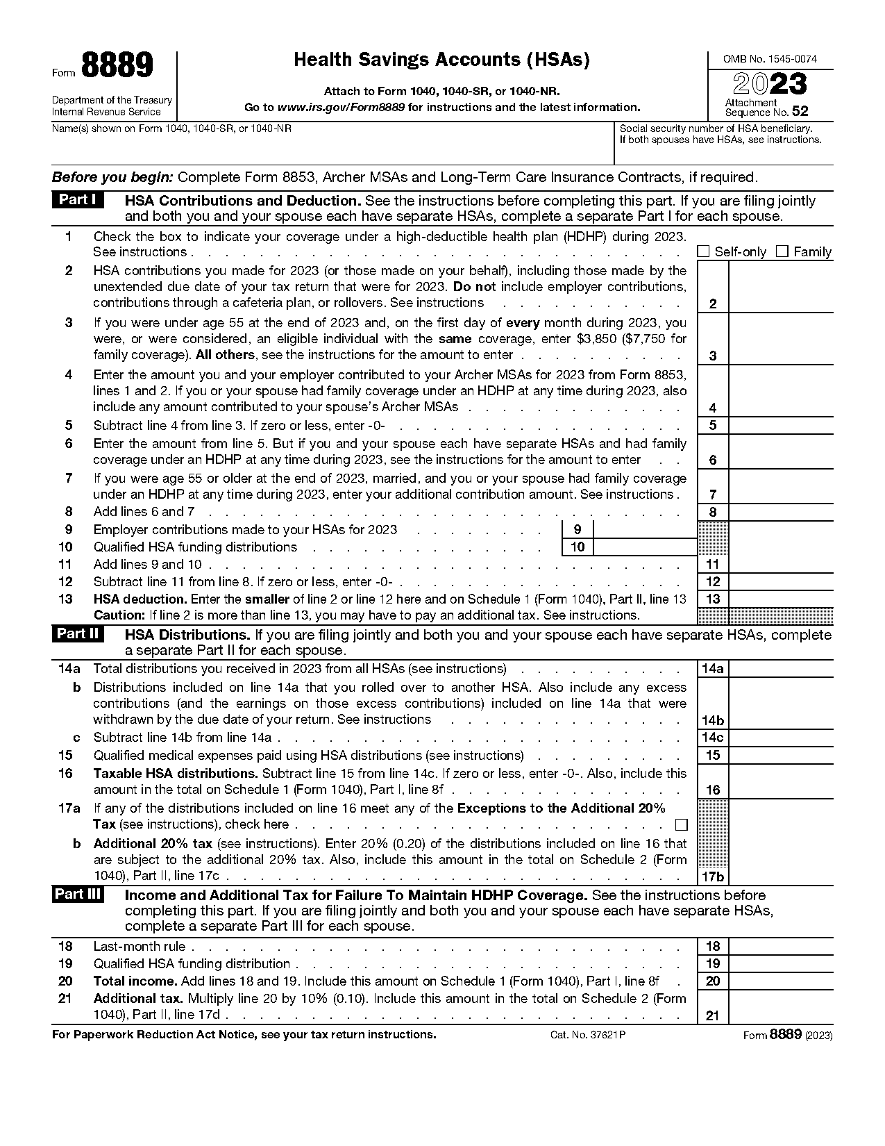 hsa disbursement irs form