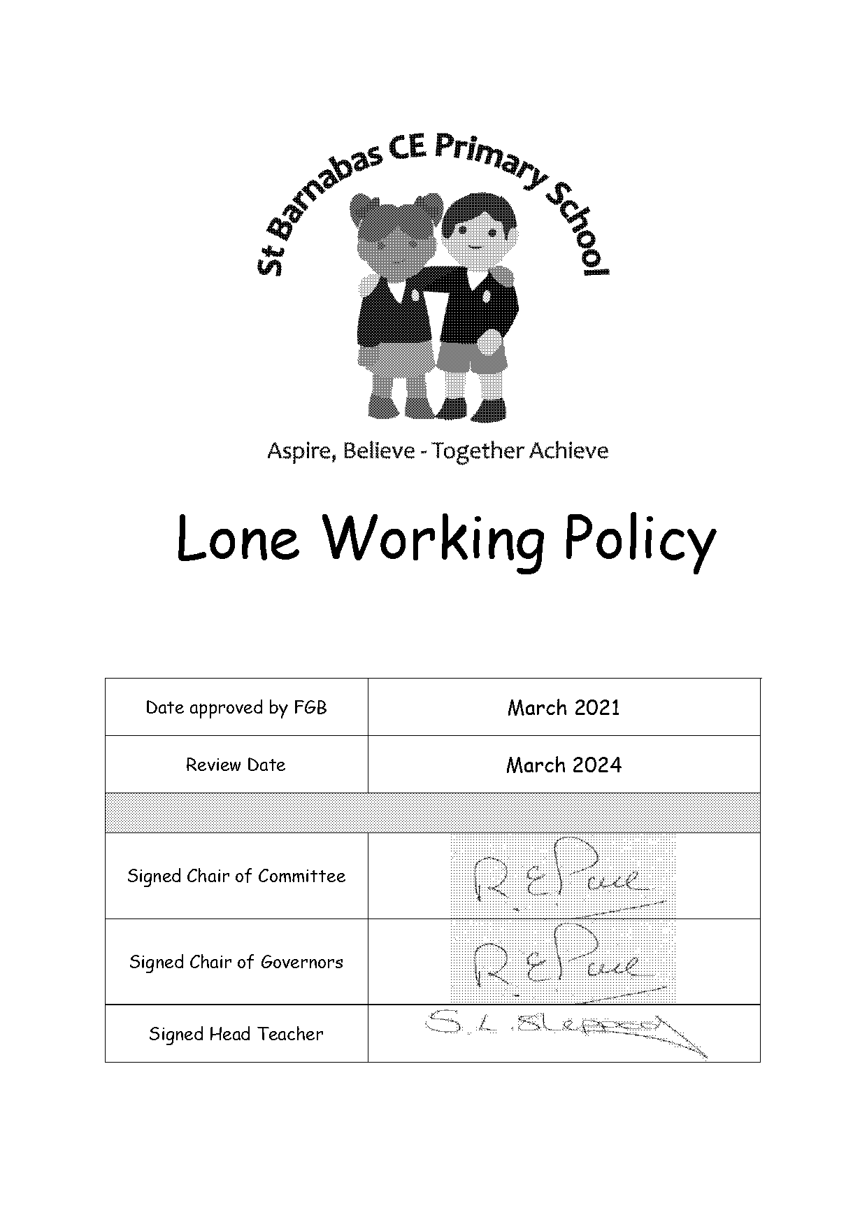 school lone working policy