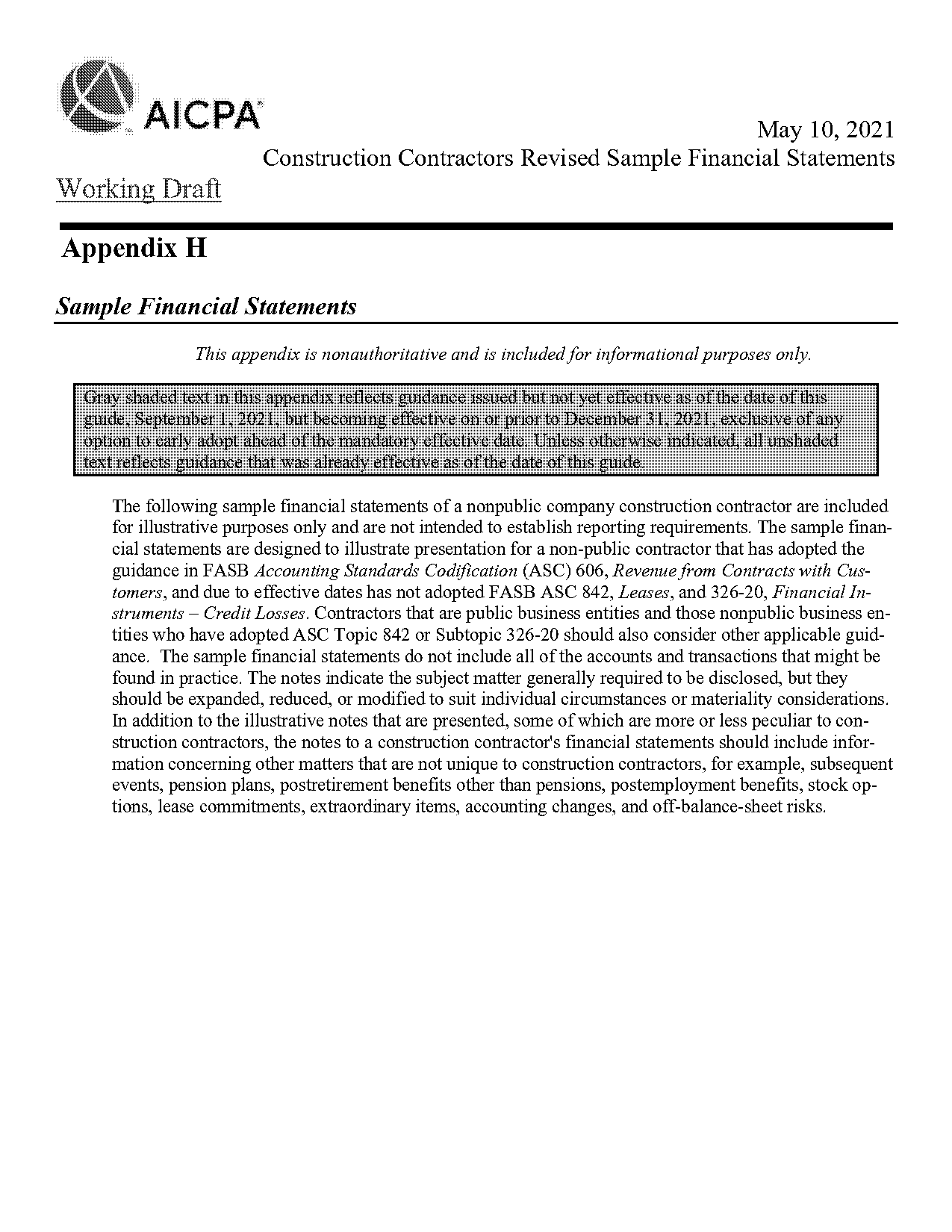 construction company financial statements sample