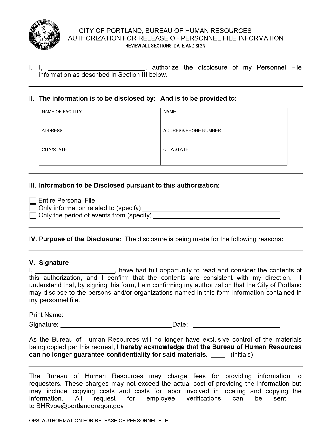 employee release form for employee file