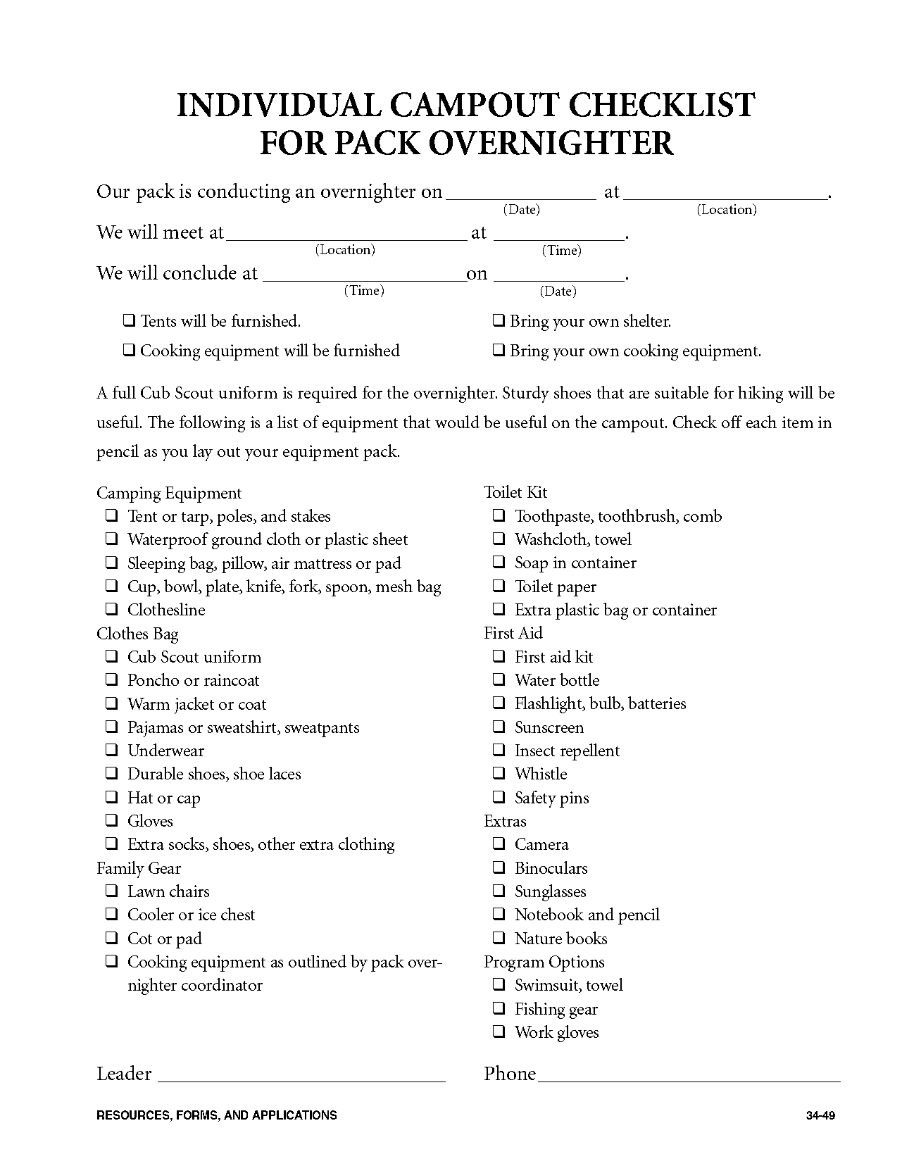 boy scout of america sample gear checklist