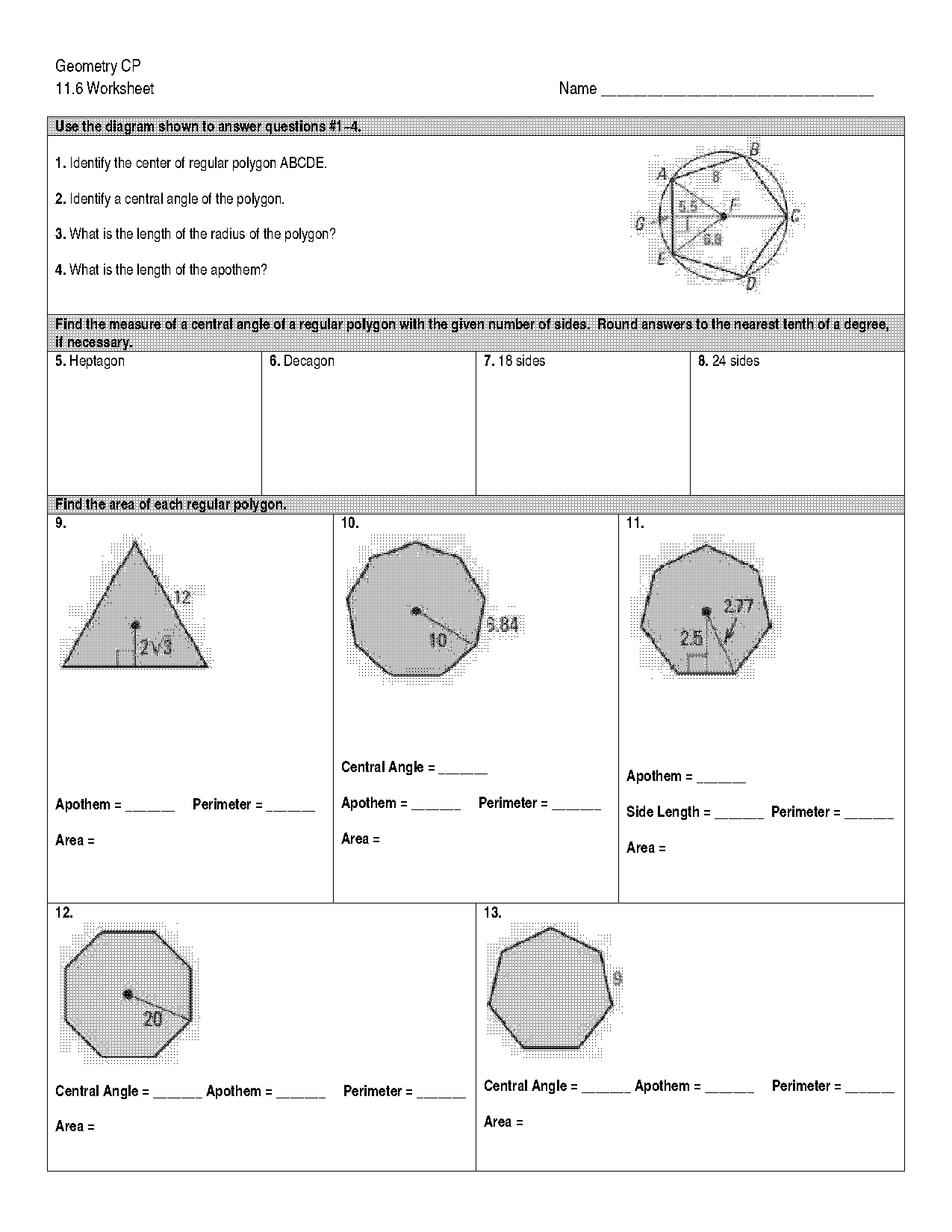 area of regular polygon worksheet