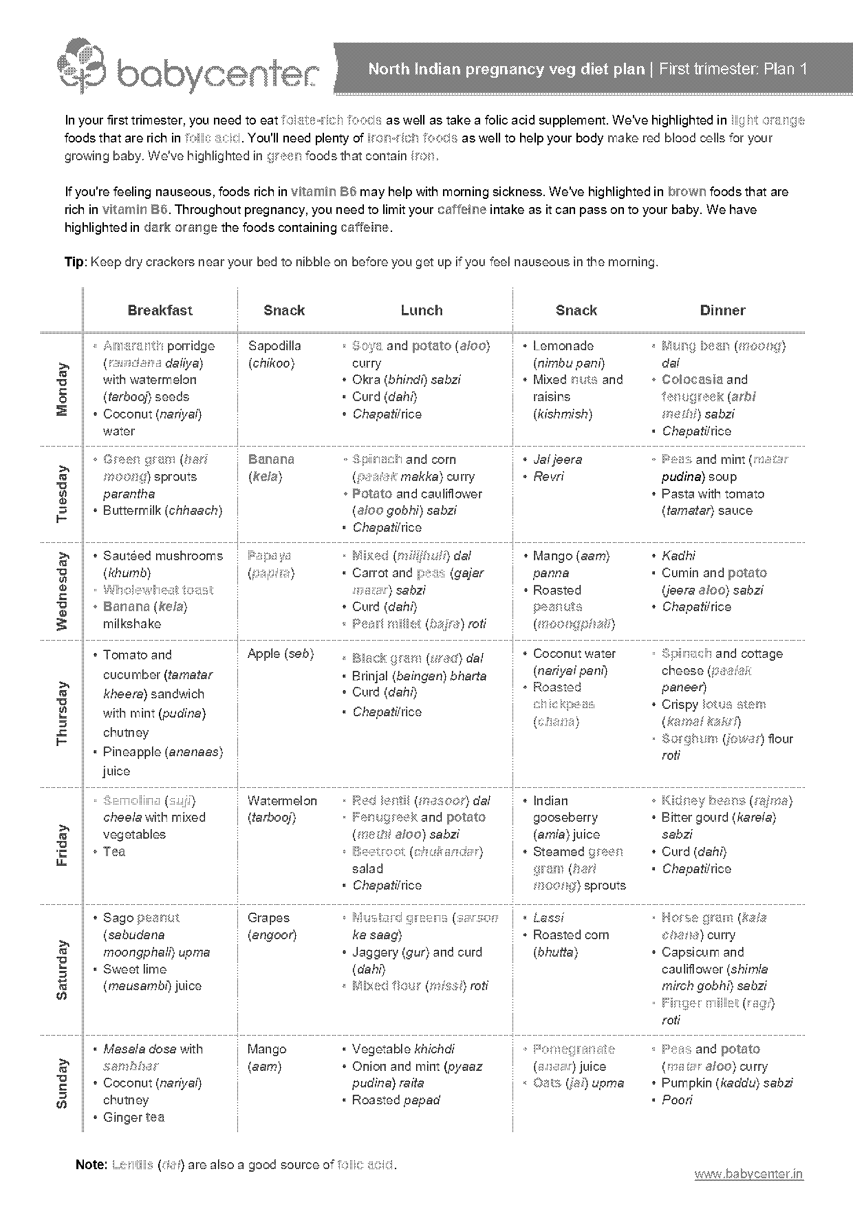 food chart for indian pregnant lady pdf