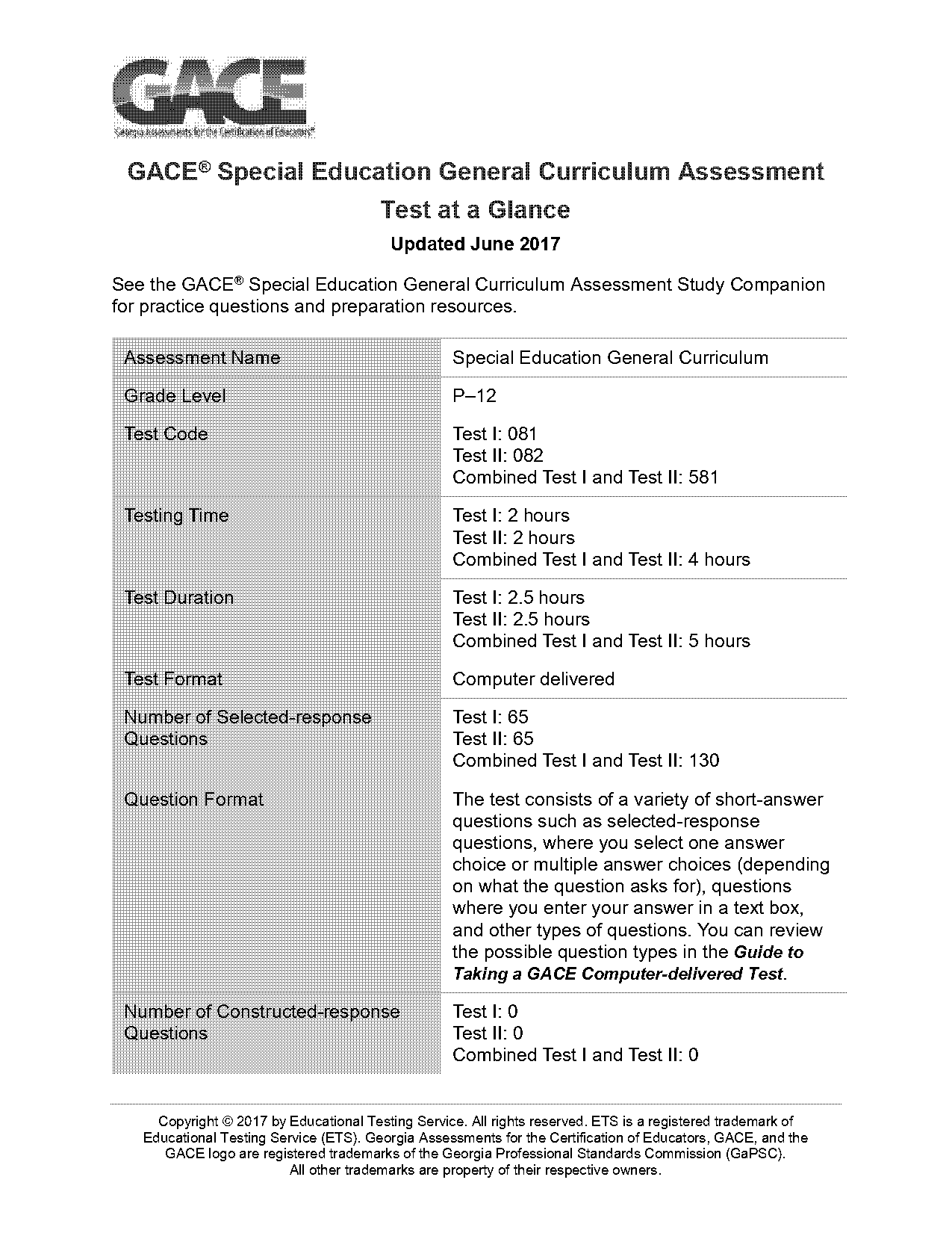 gace special education general curriculum sample questions