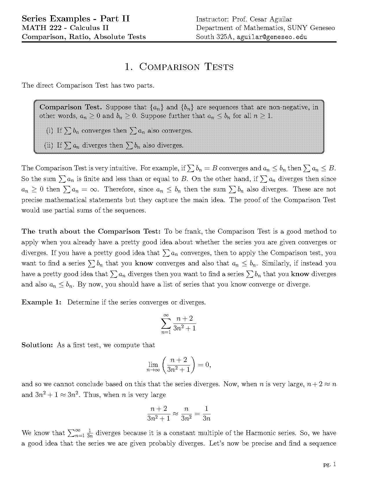 convergence test for series examples