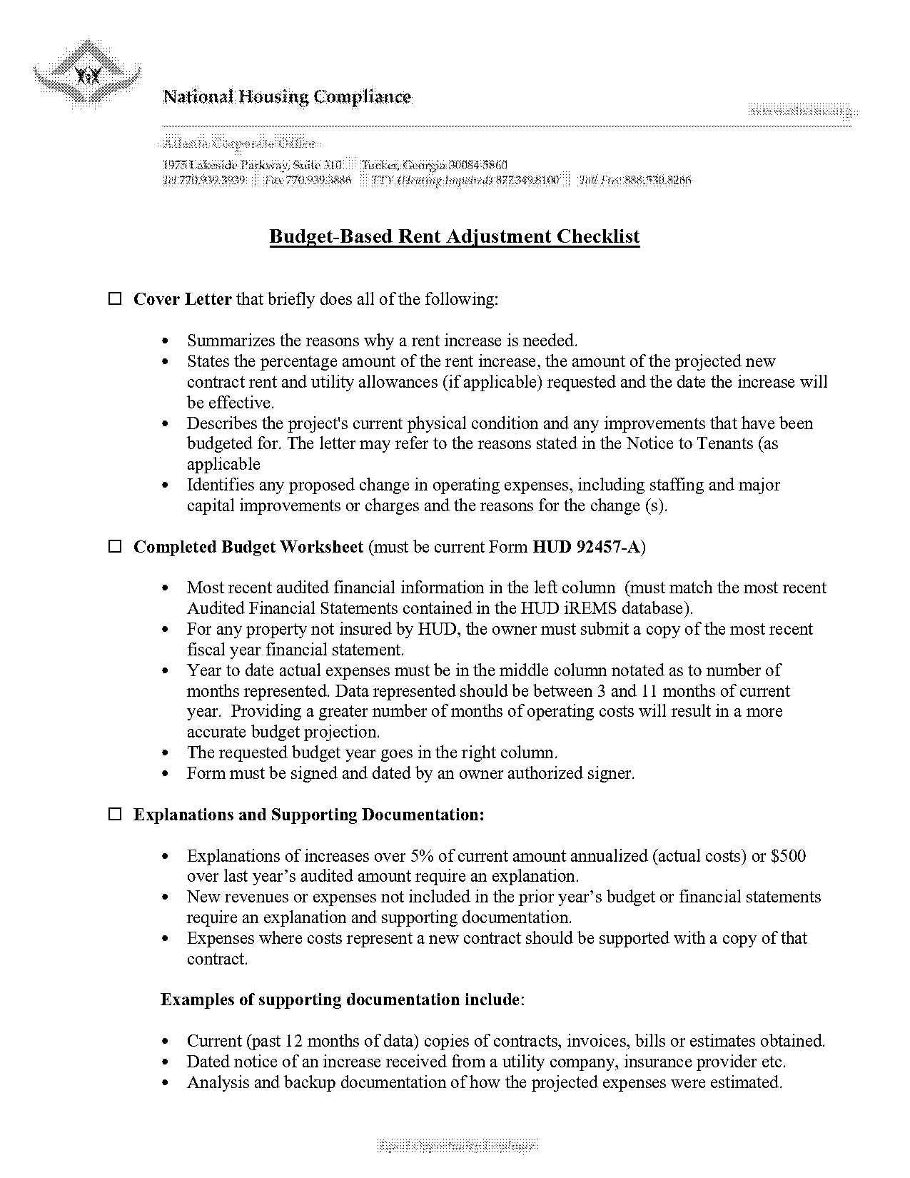 hud budget based rent increase checklist