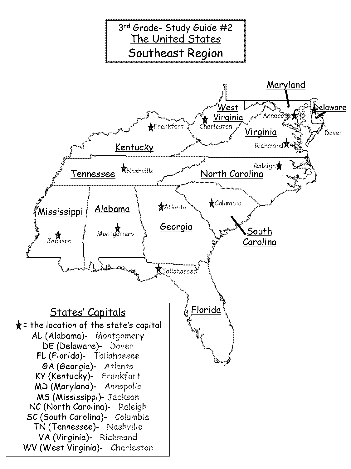 southeast states united states blank map