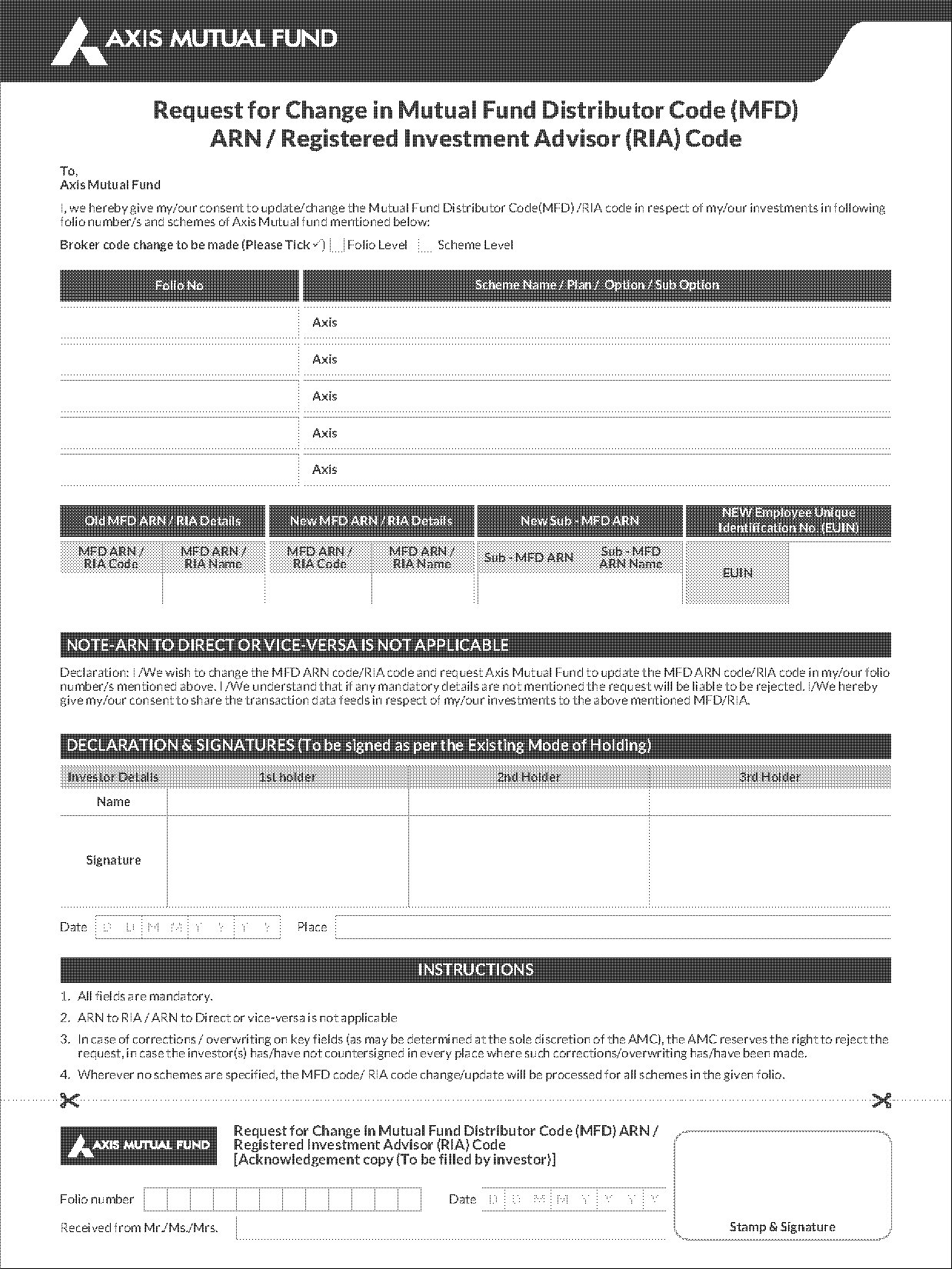 request for change of broker code by the investor