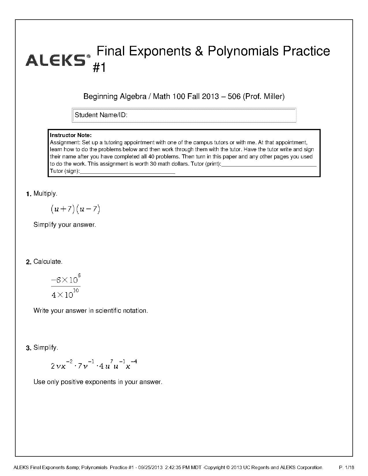 exponents review worksheet answers