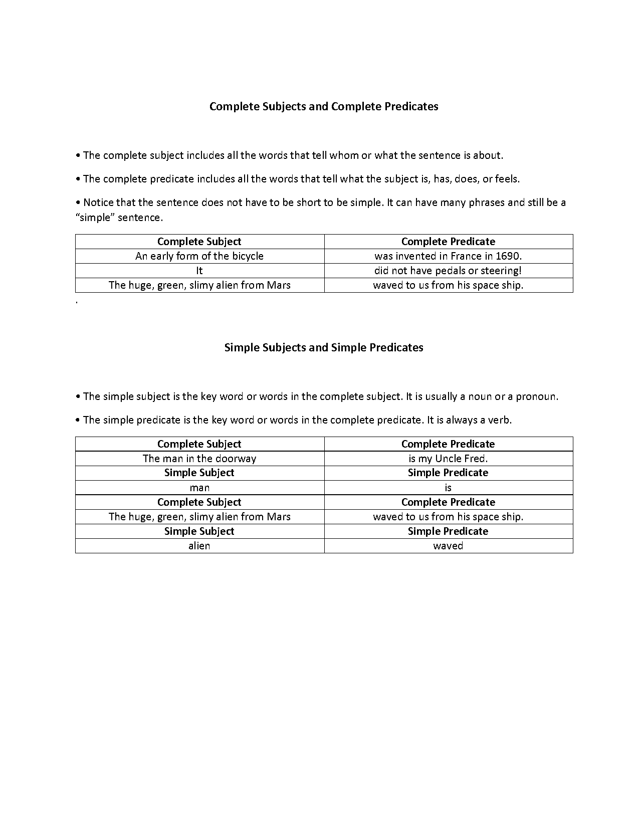 example of simple predicate and complete predicate