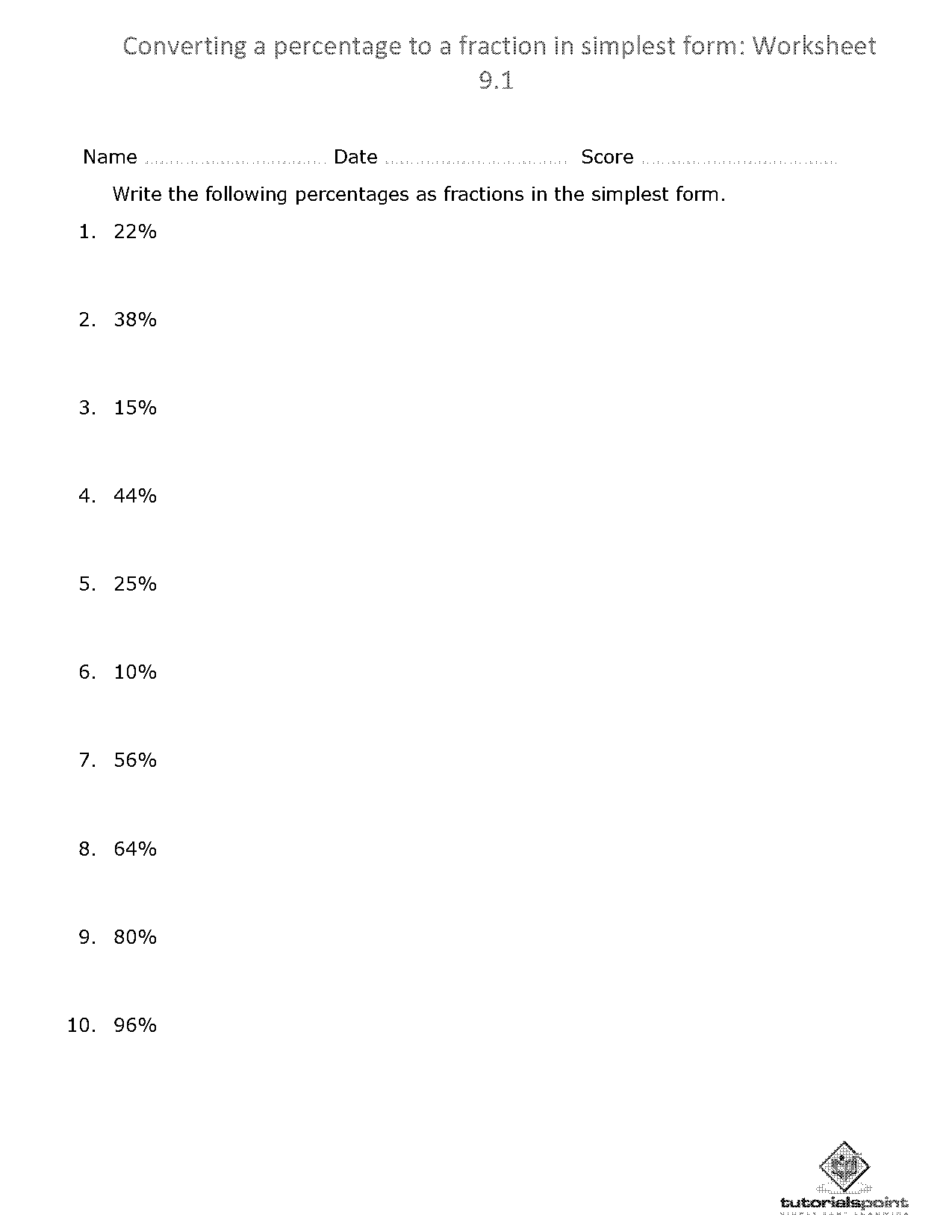 writing fractions in the simplest form worksheets