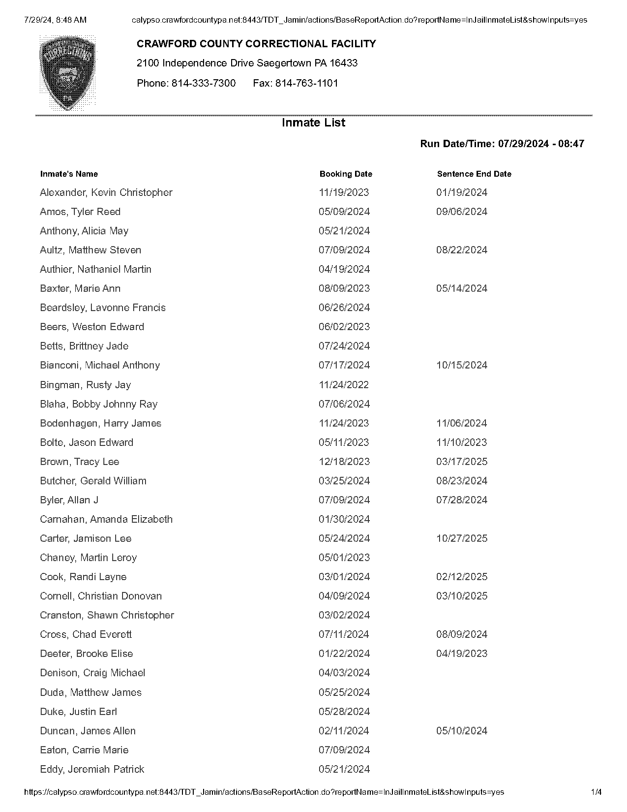 crawford county pa arrest records