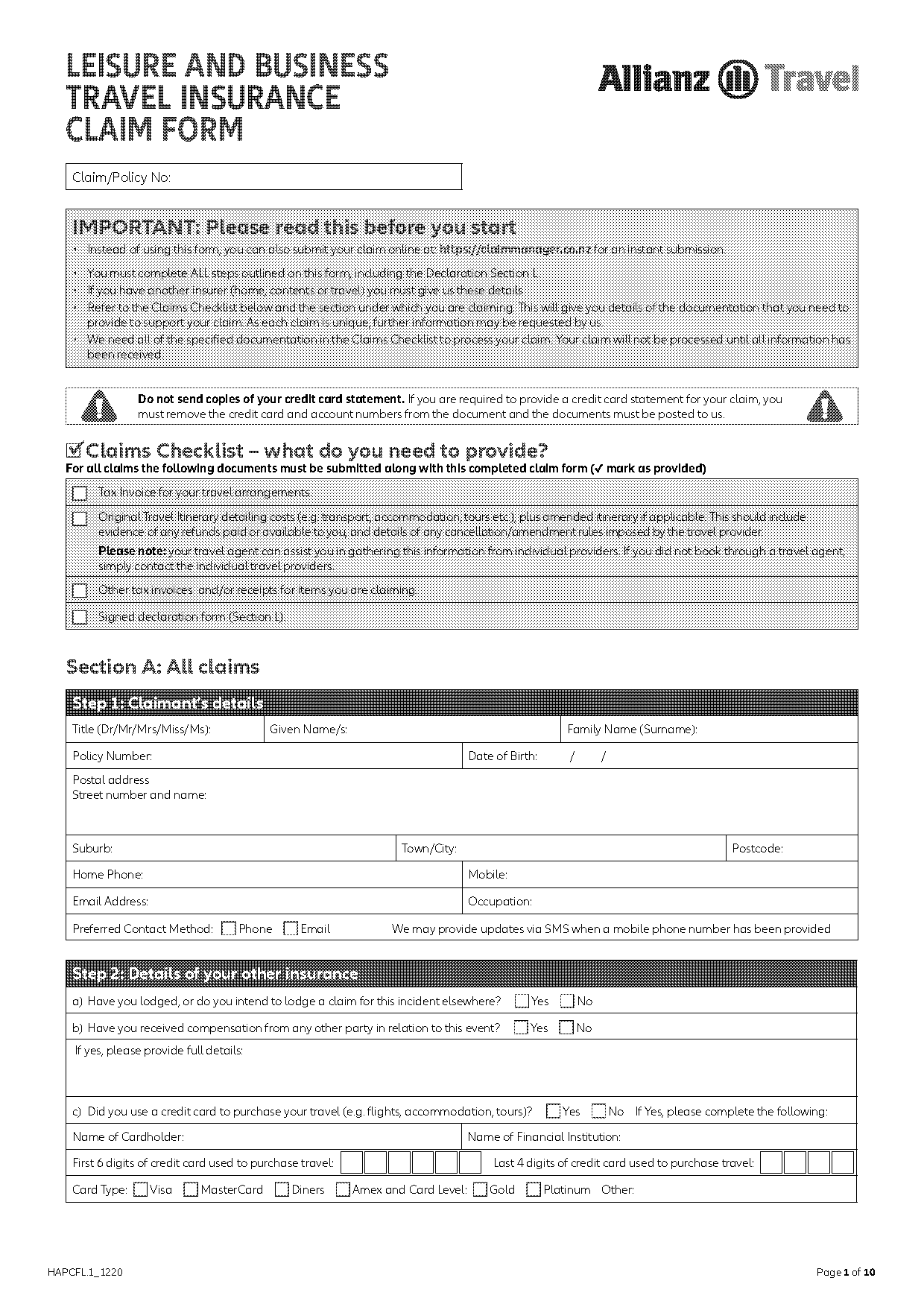 allianz travel claim form pdf