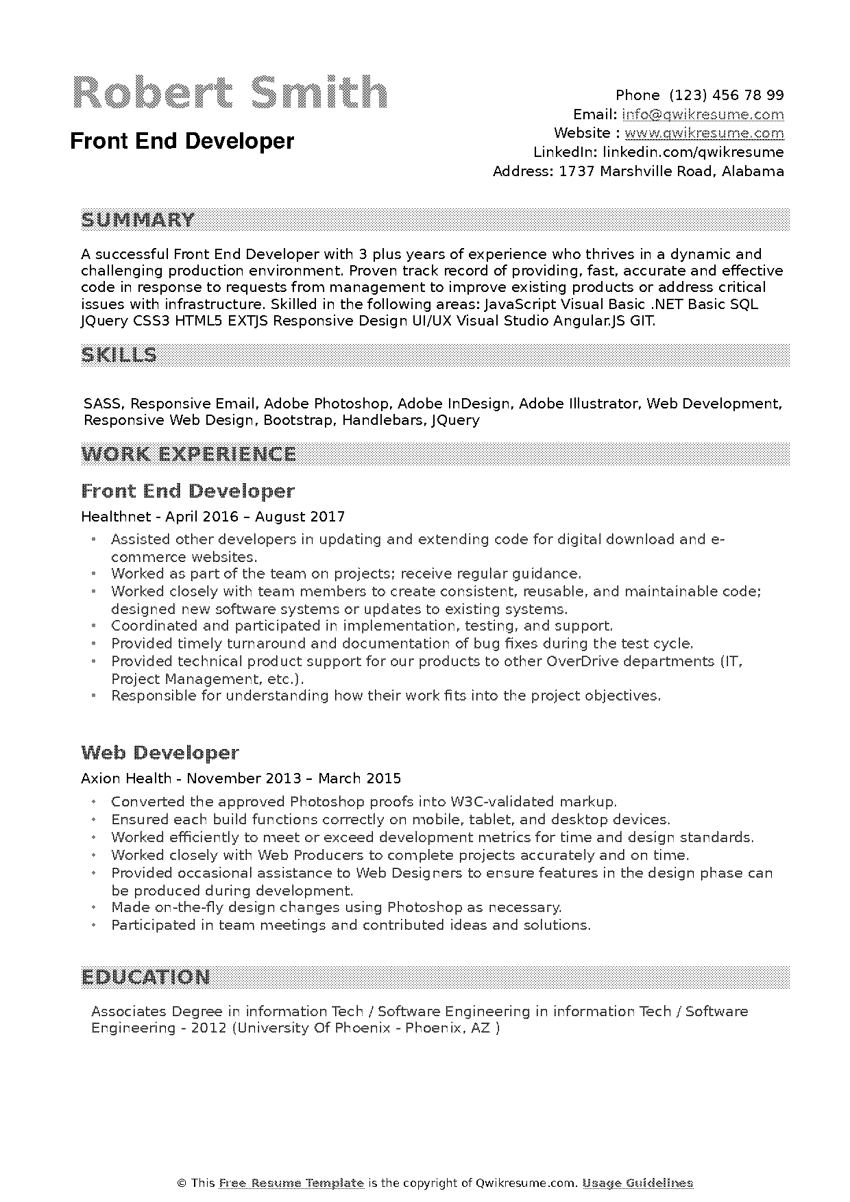 ui developer angular resume