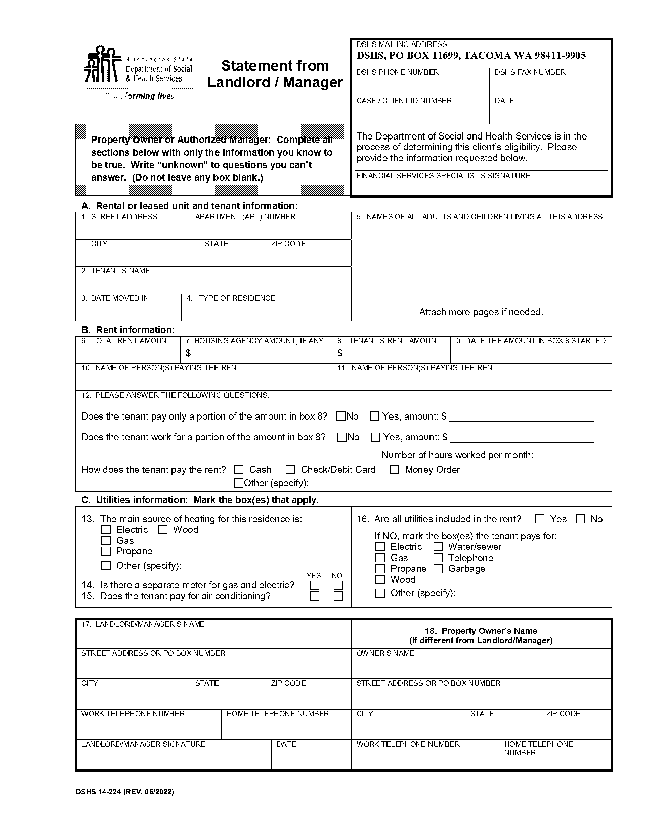 landlords verification request form in washington state