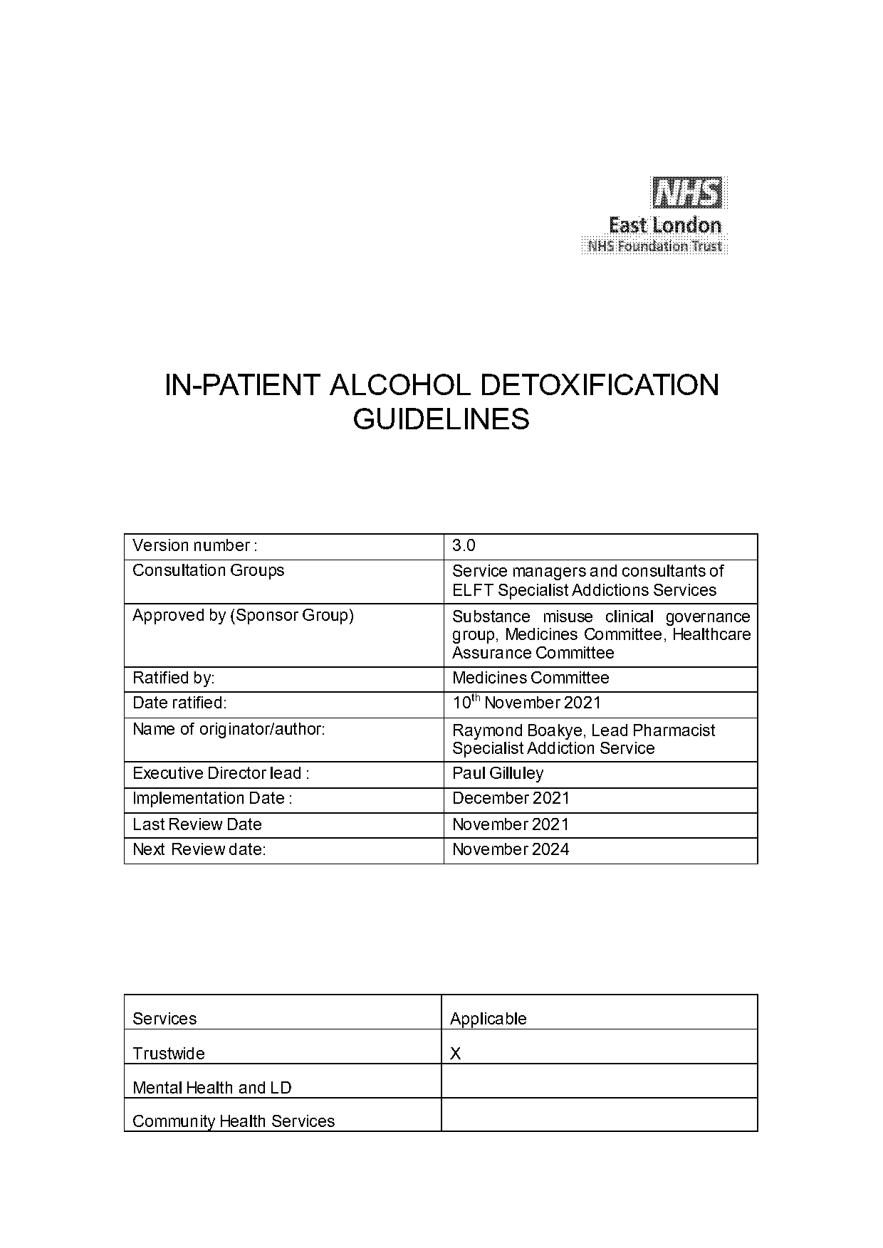 treatment protocol alcohol withdrawal