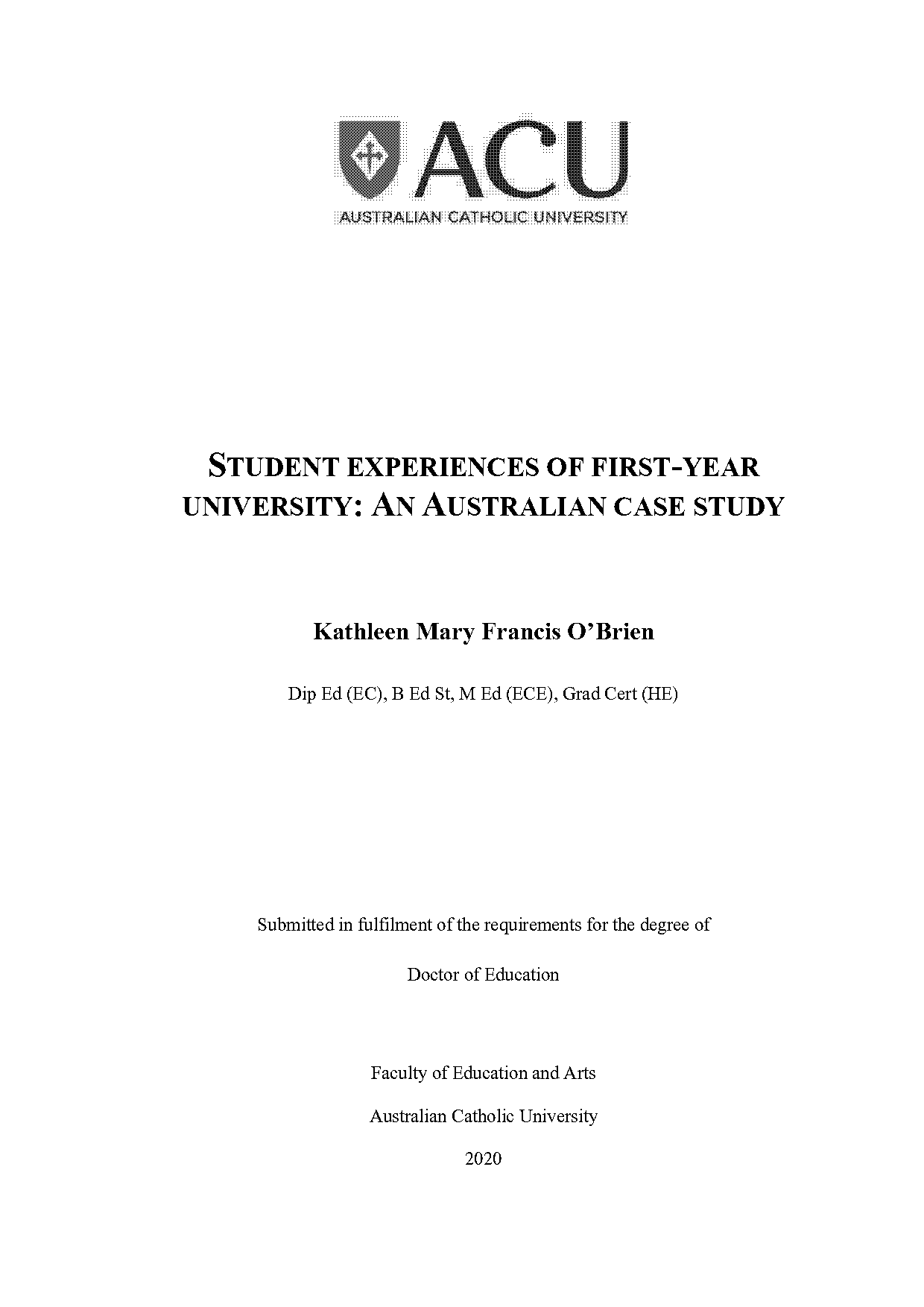 australian catholic university requirements