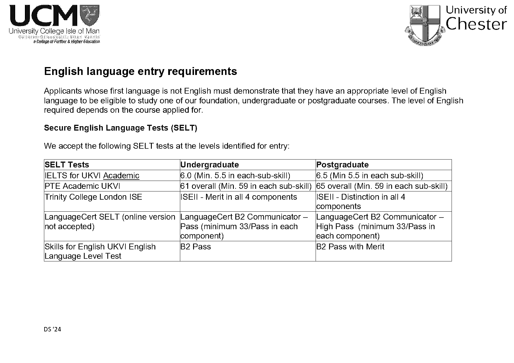 oxford language entry requirements