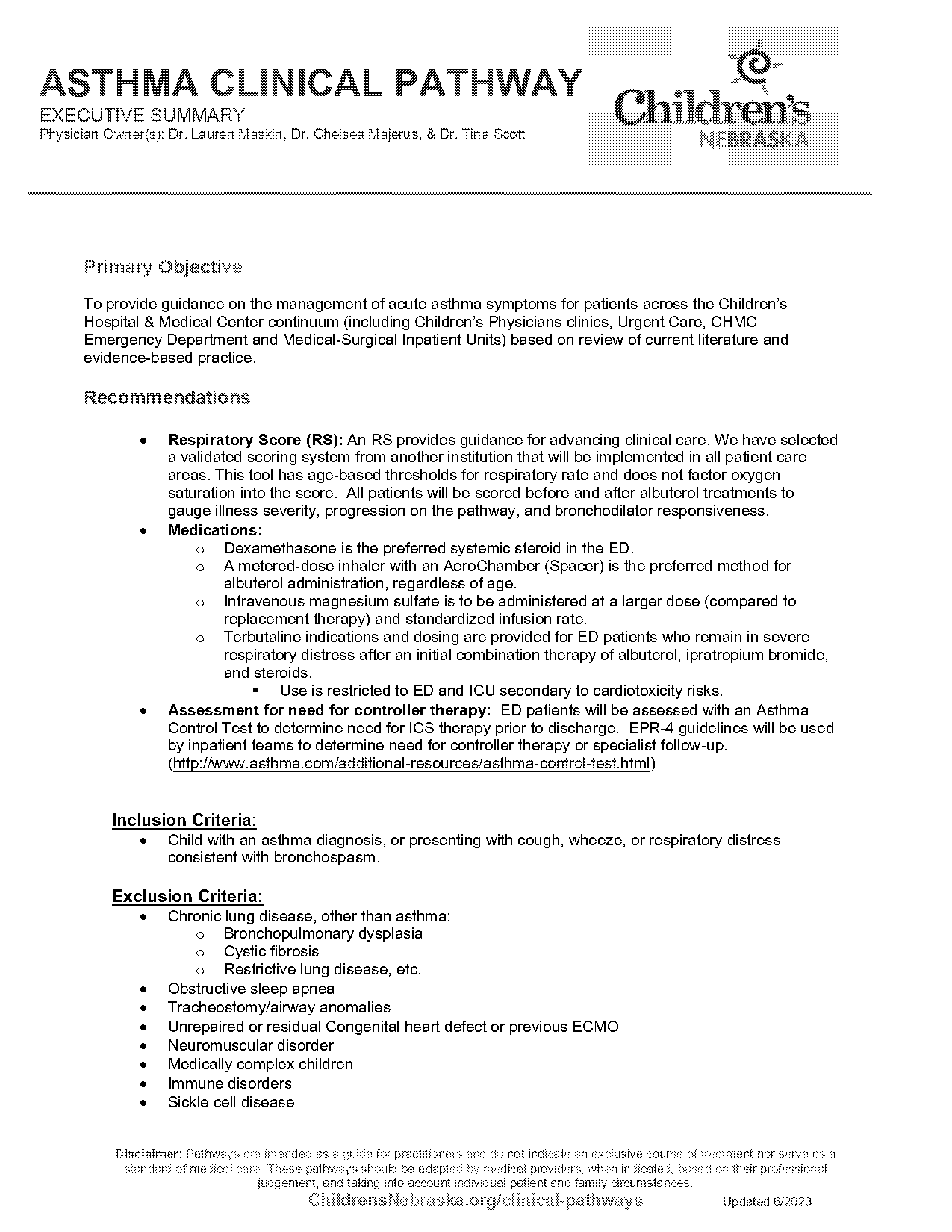 pediatric emergency asthma protocol