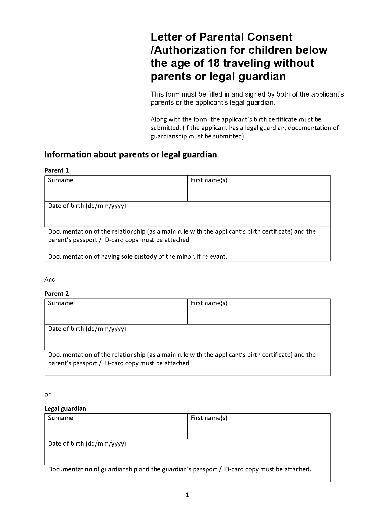 consent form minor traveling without parents