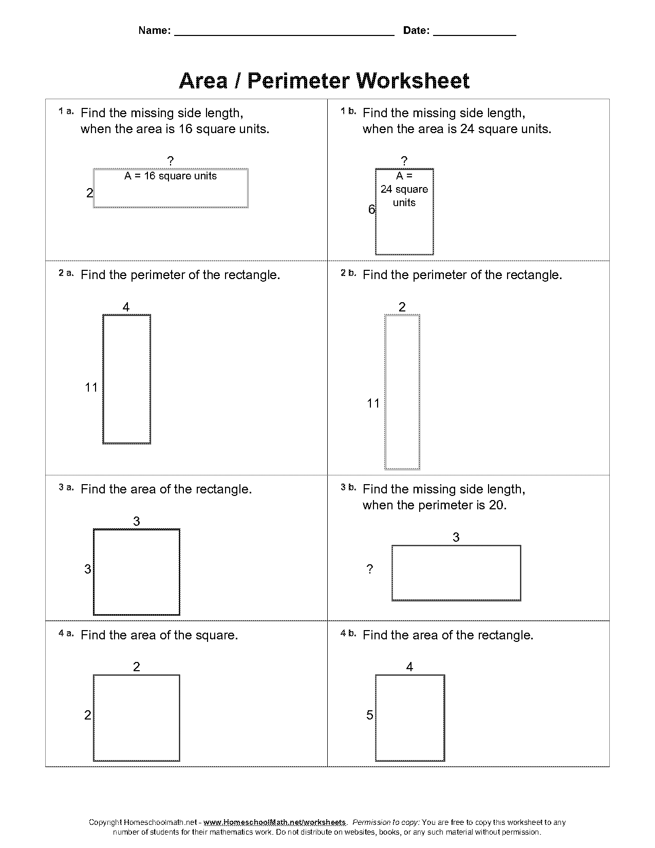 find the missing side length perimeter worksheet