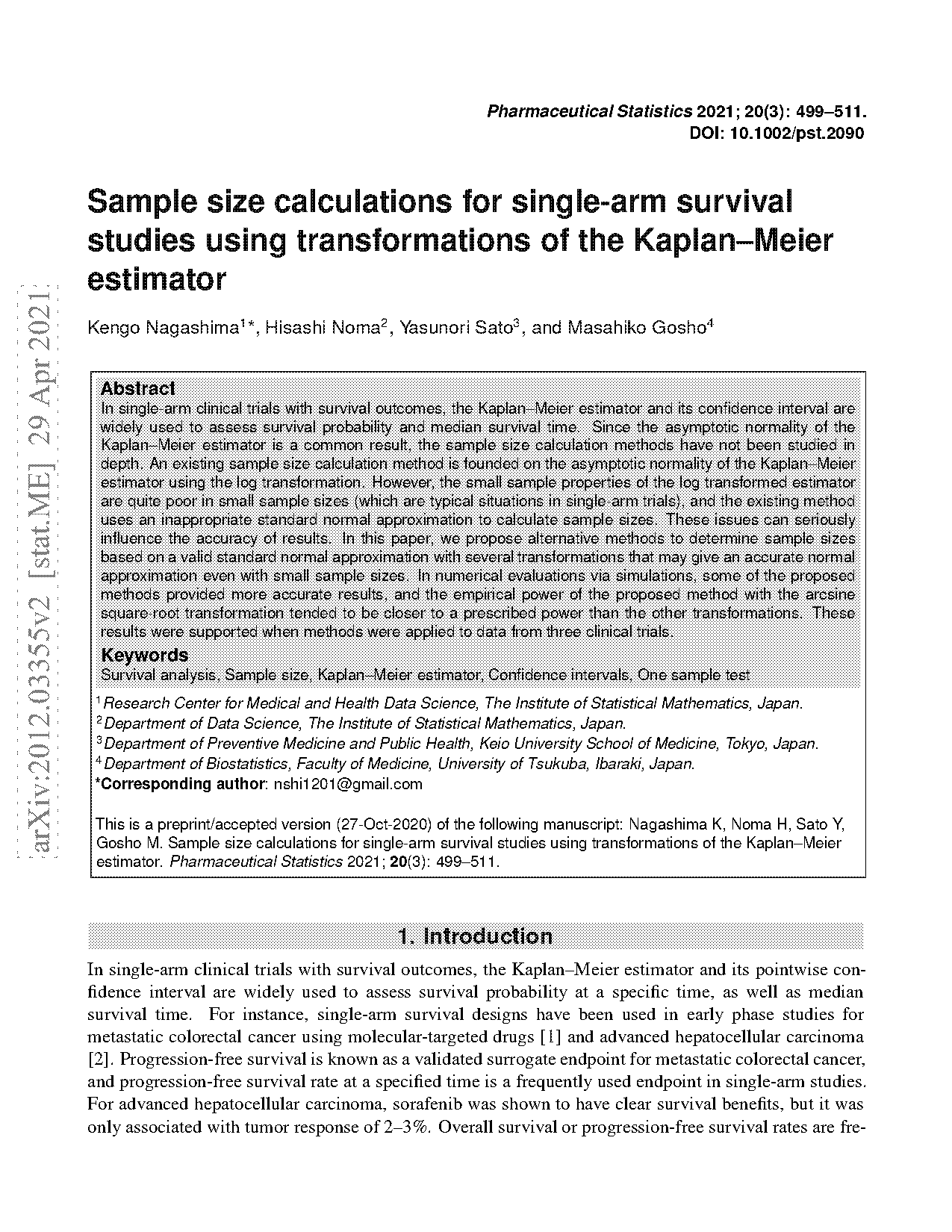 sample size calculation for single arm study