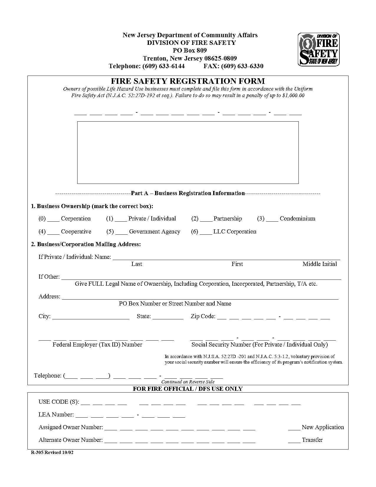 fire safety registration form