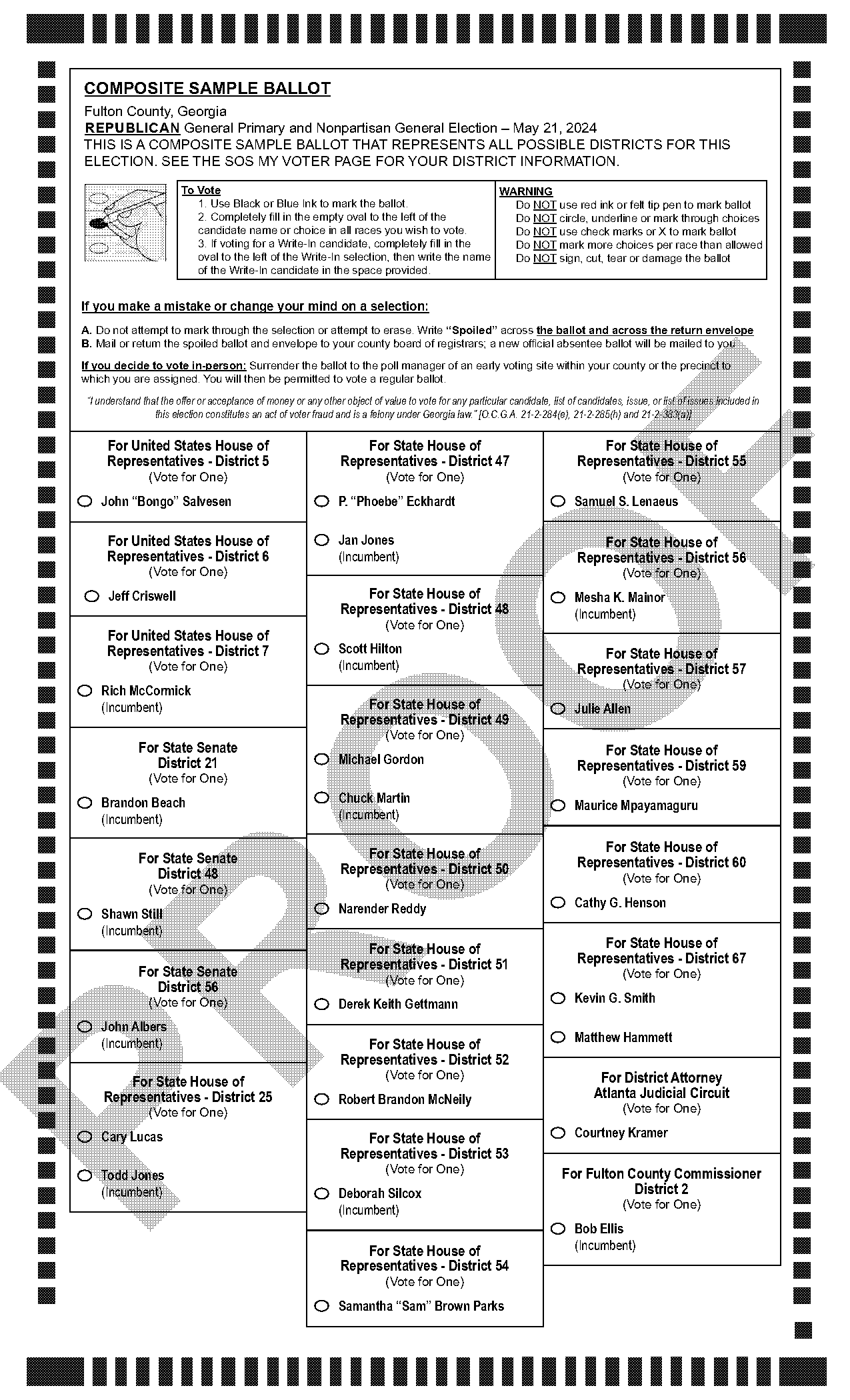 sample ballot for in fifth district