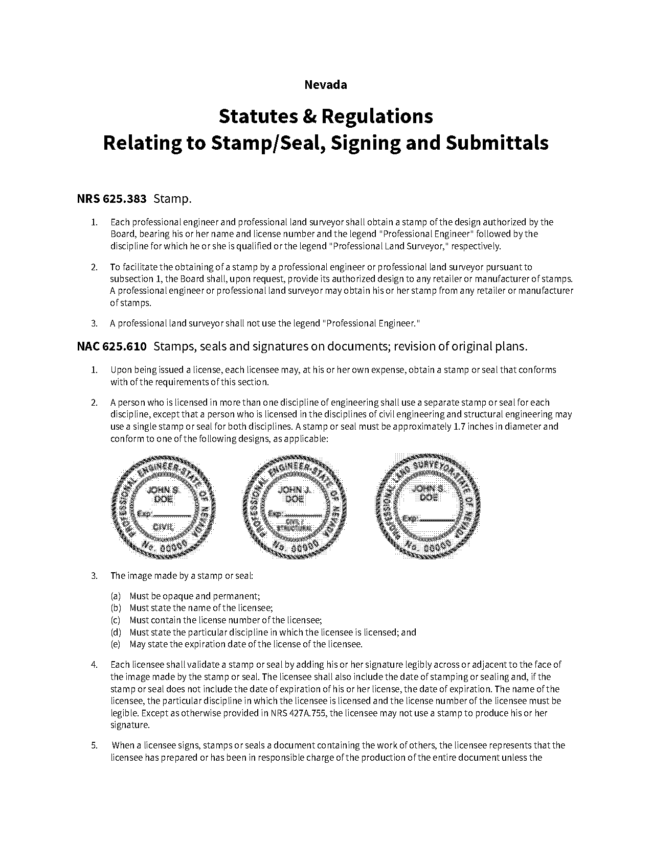 nevada professional engineer stamp requirements nrs