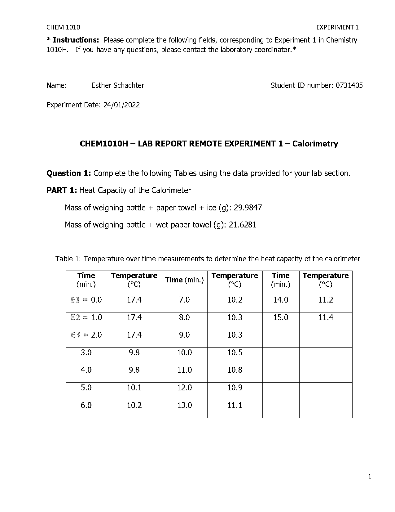 calorimeter lab report answerd