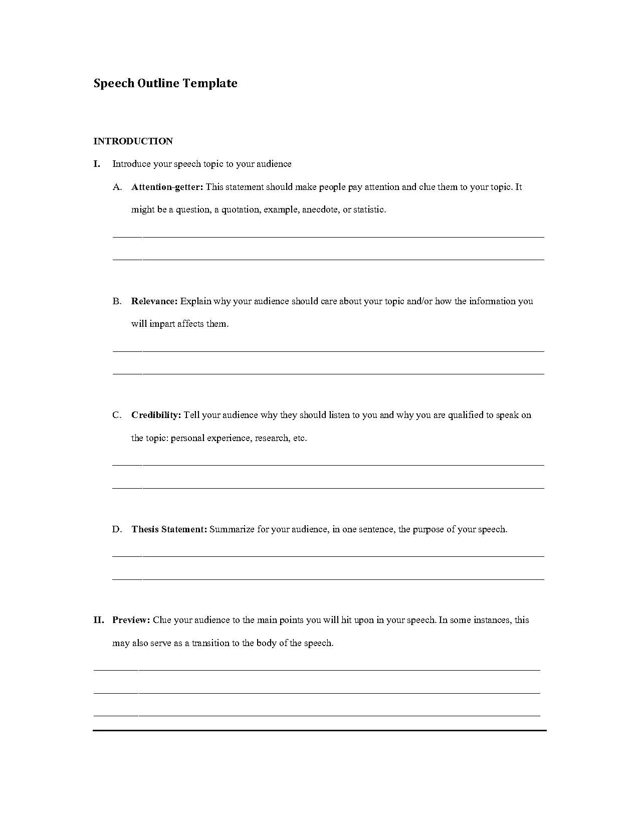 introduction speech outline template