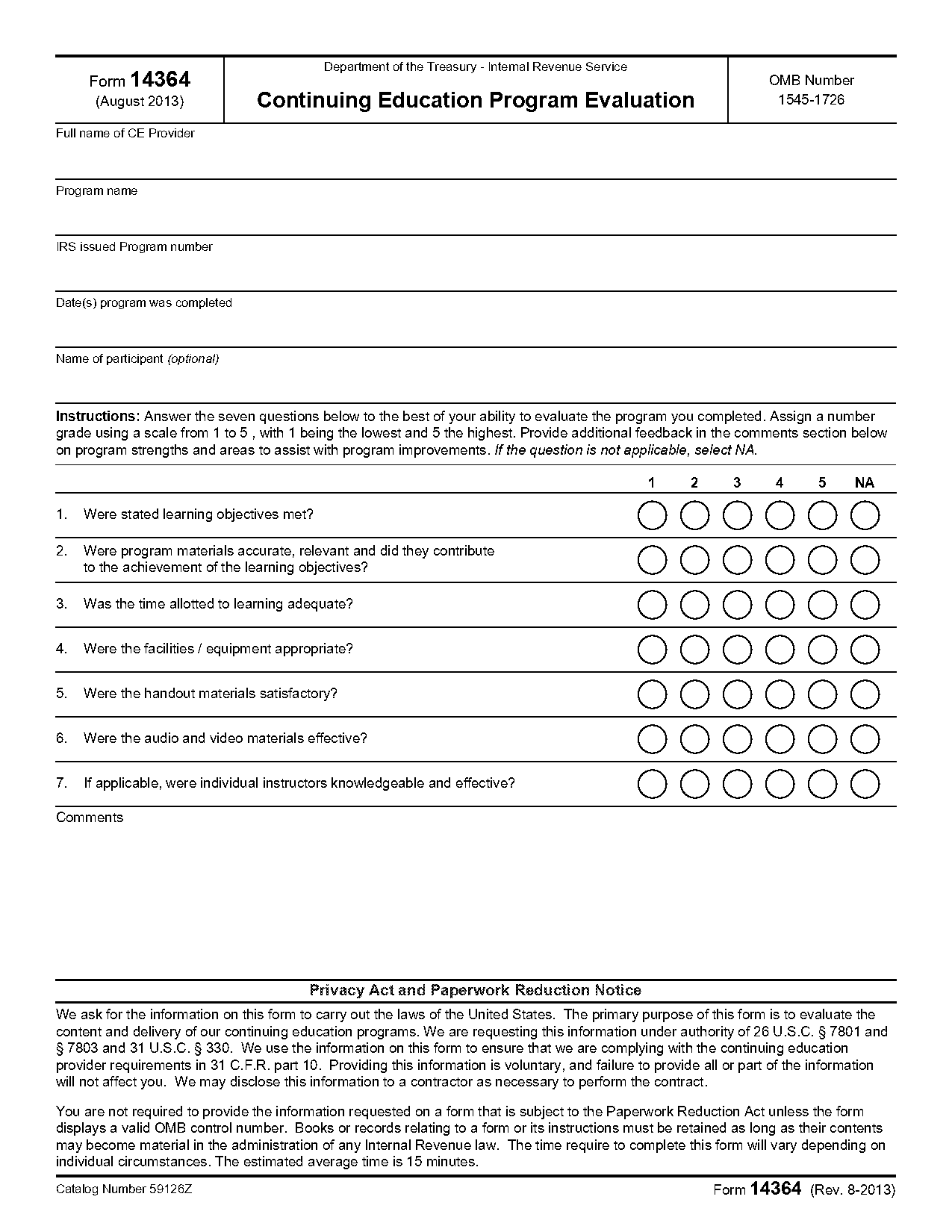 continuing education evaluation template