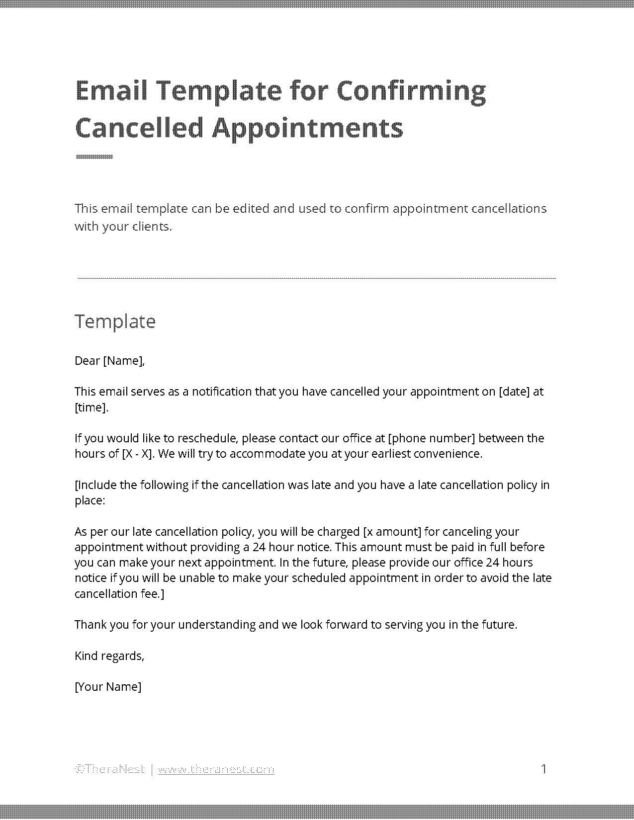 sample cancel appointment email