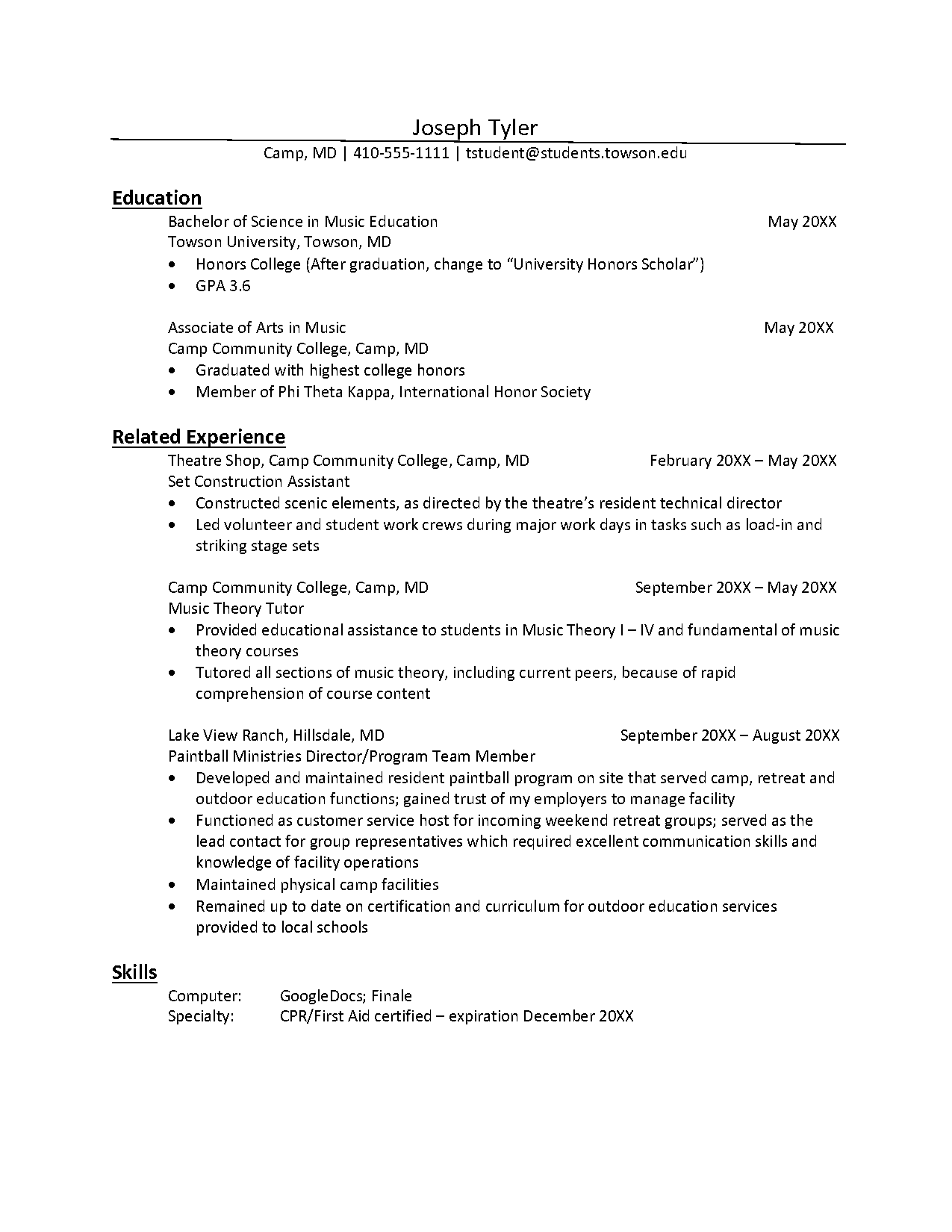 resume education transfer student