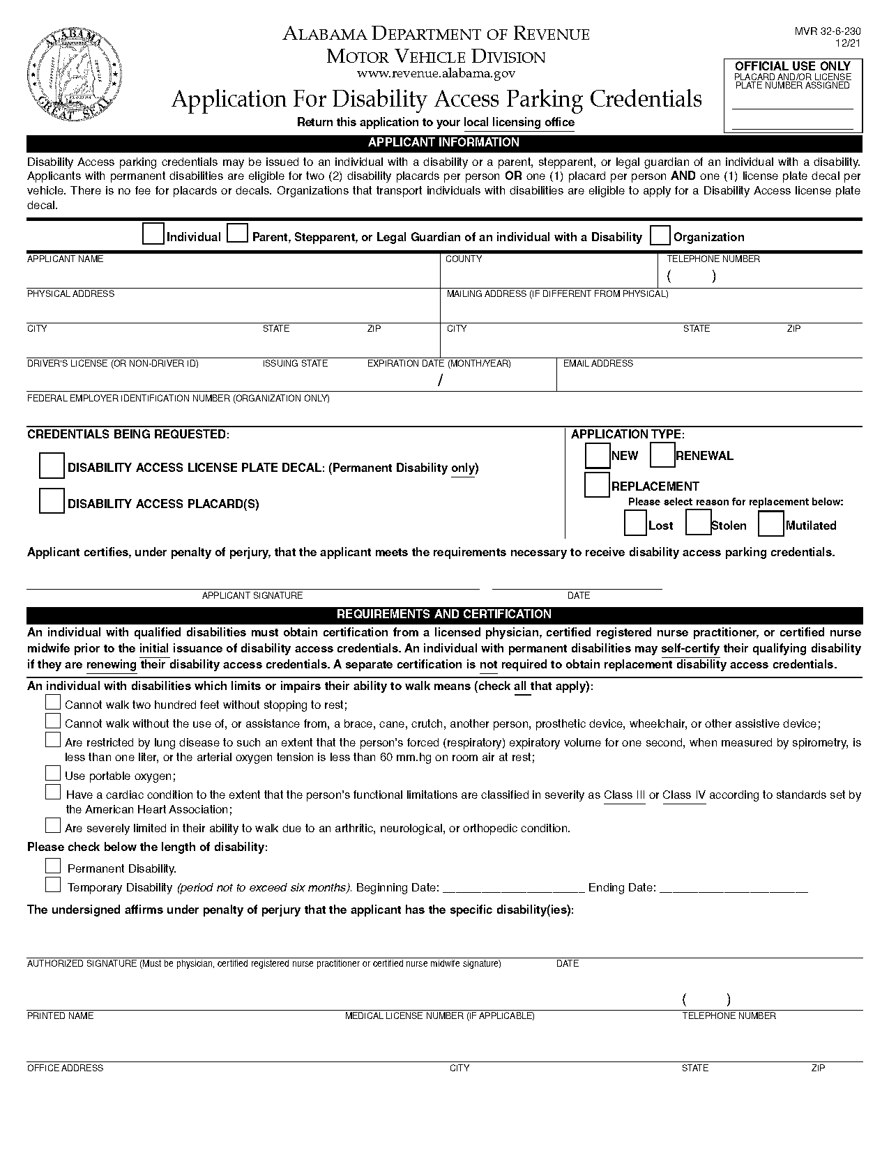 furm for state disibility forms