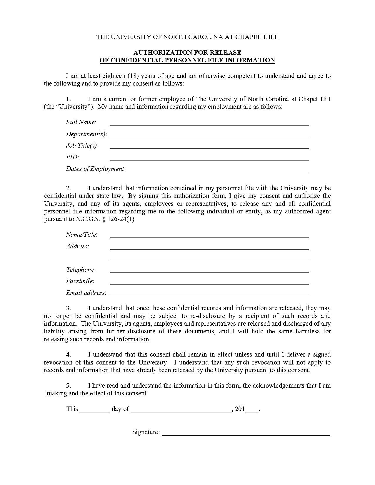 employee release form for employee file