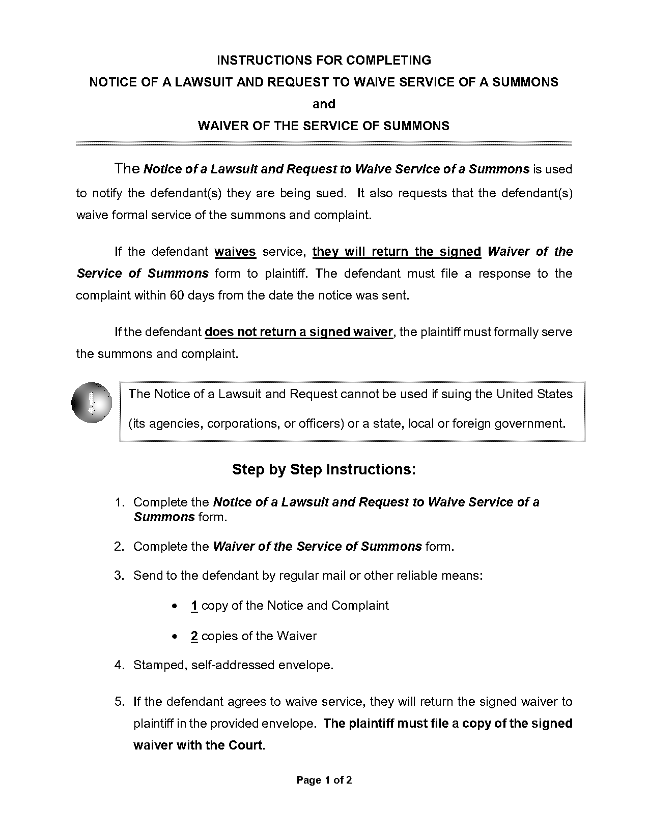 waiver of service exemple