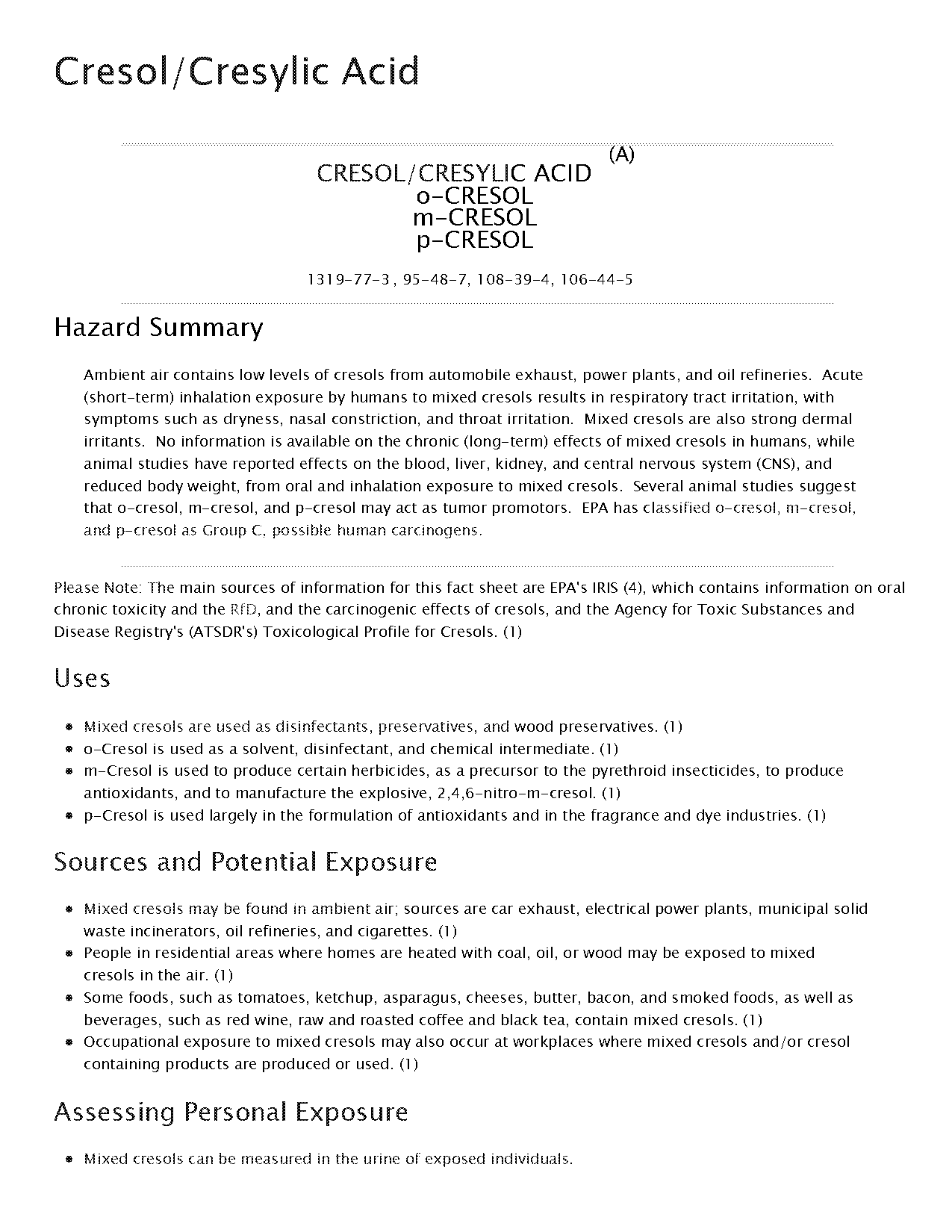 chemical properties of cresol