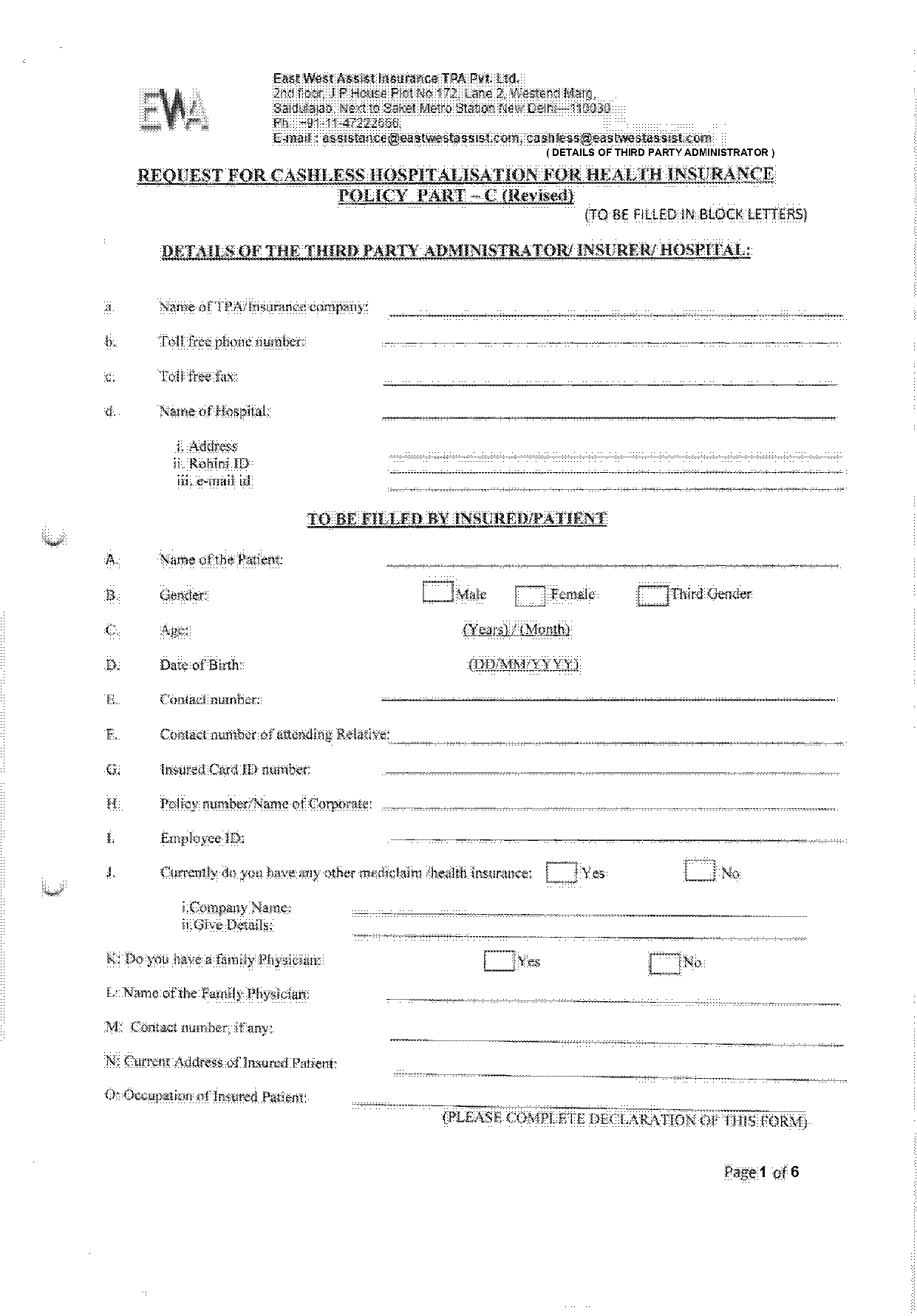 health insurance tpa pre auth form