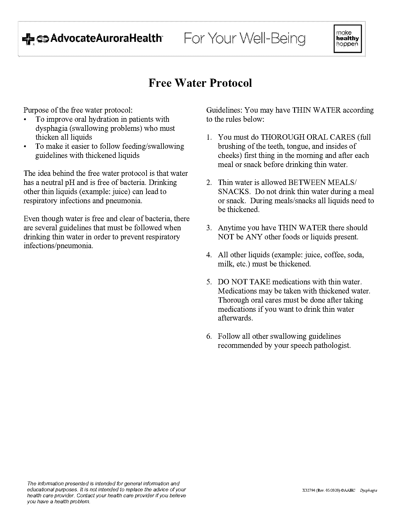 free water protocol patient handout