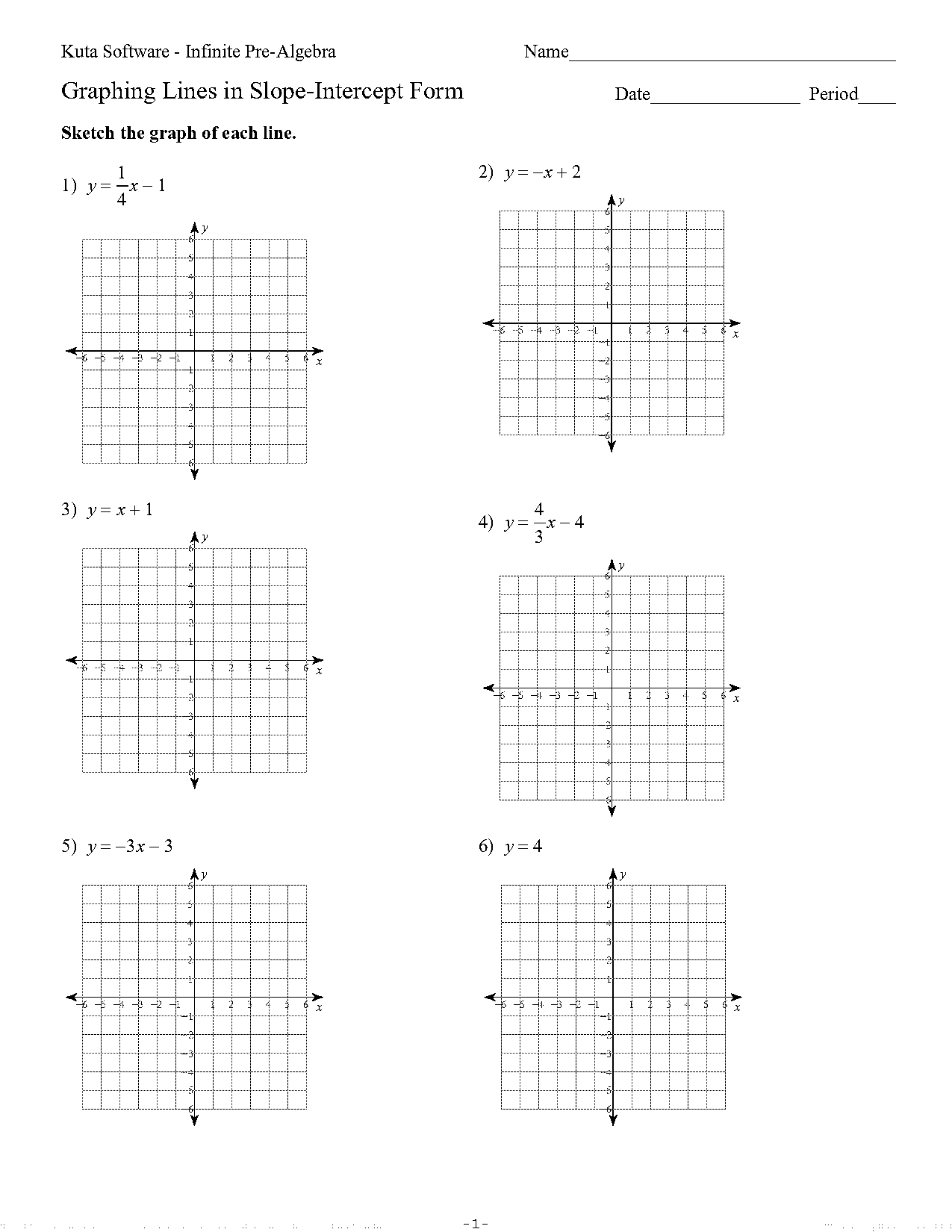 graphing line in slope intercept form worksheet