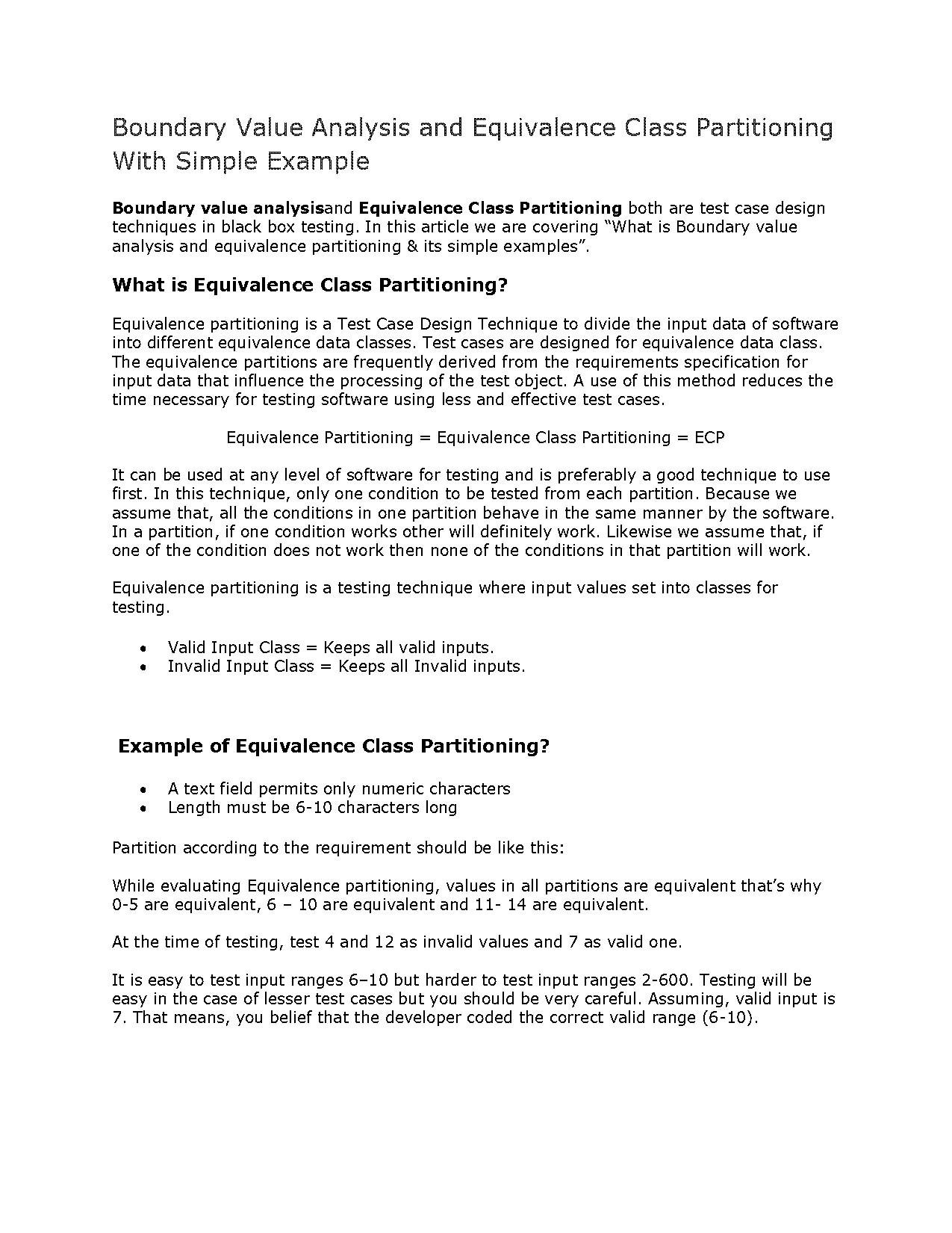 equivalence class partitioning example pdf