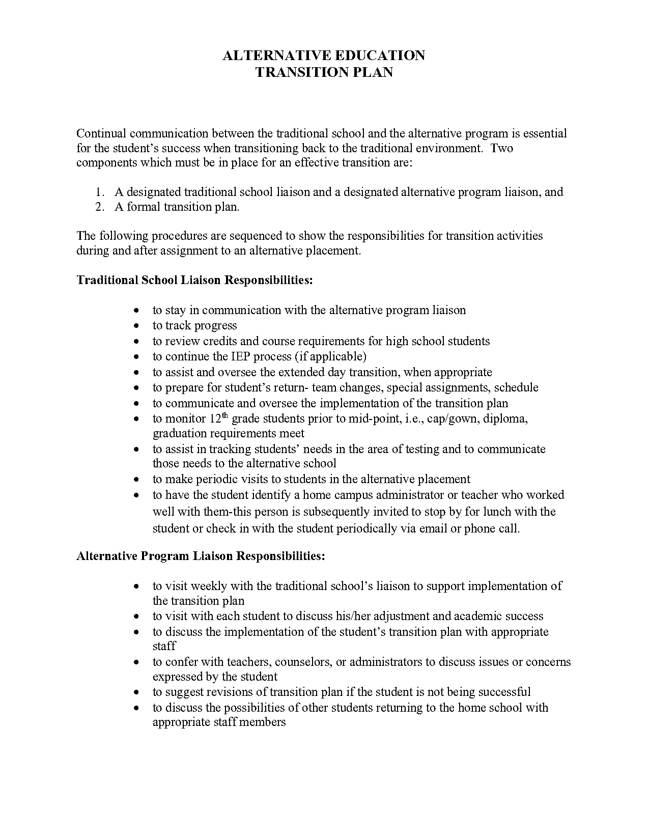 transition plan template for high school students