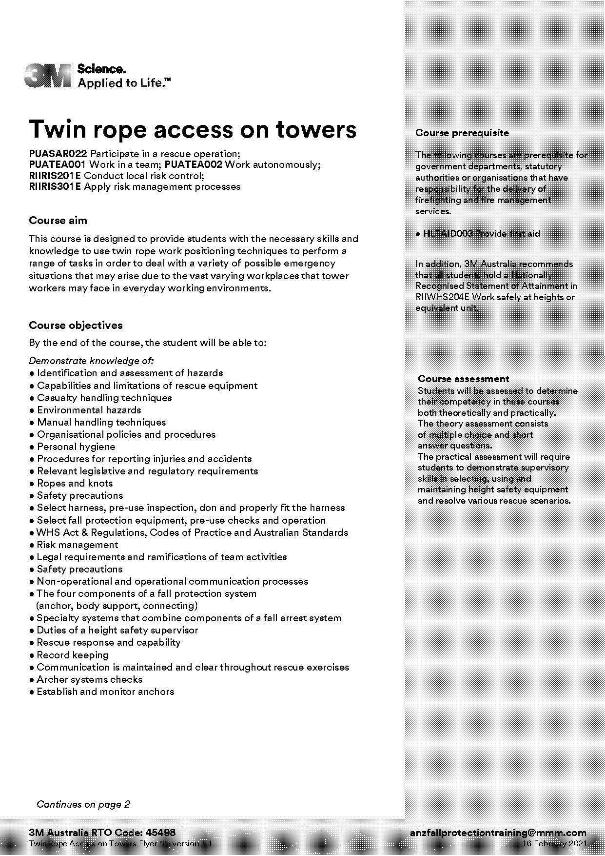 rope requirements for tower work