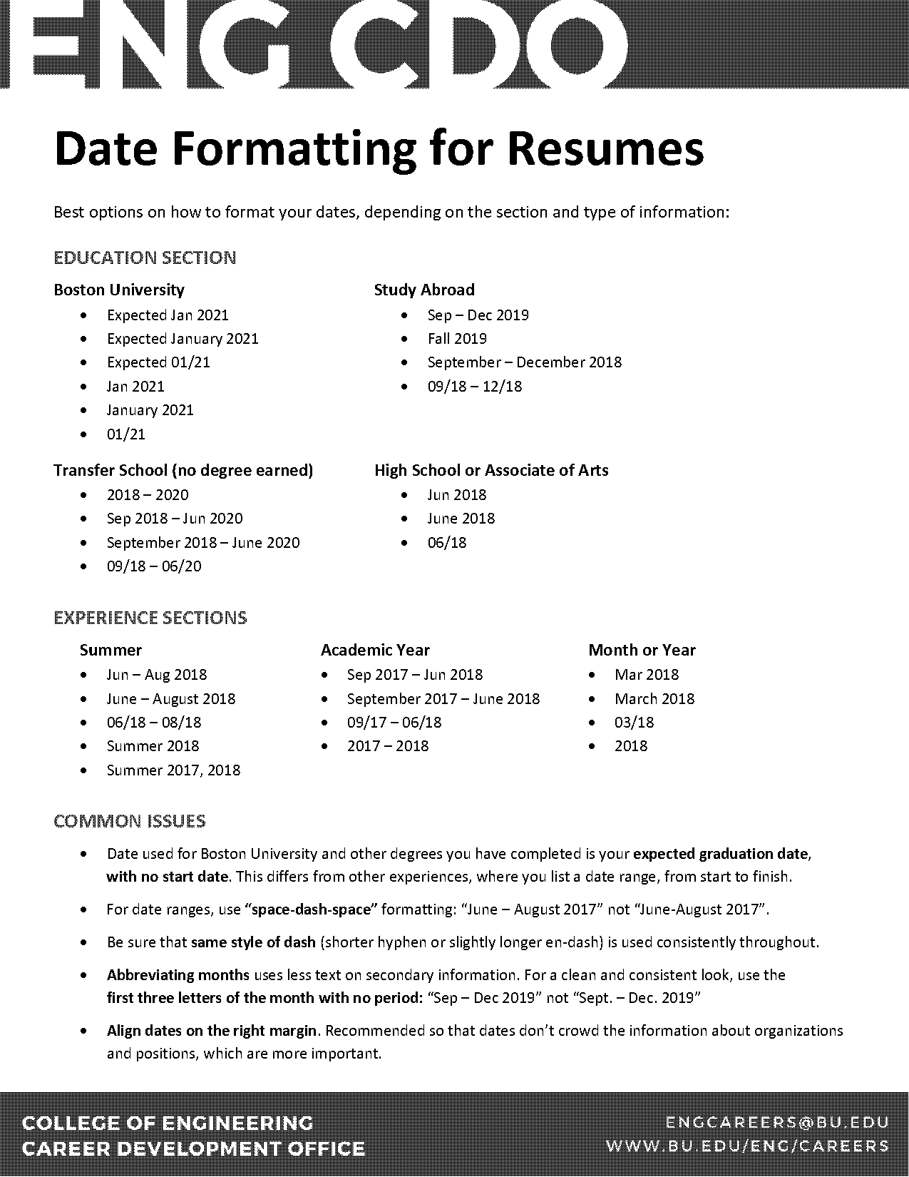 resume how to list two separate dates