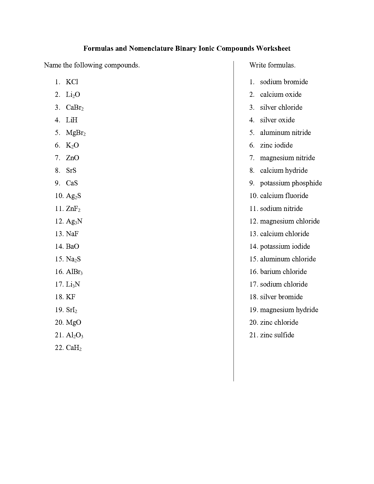 naming binary compounds worksheet with answers