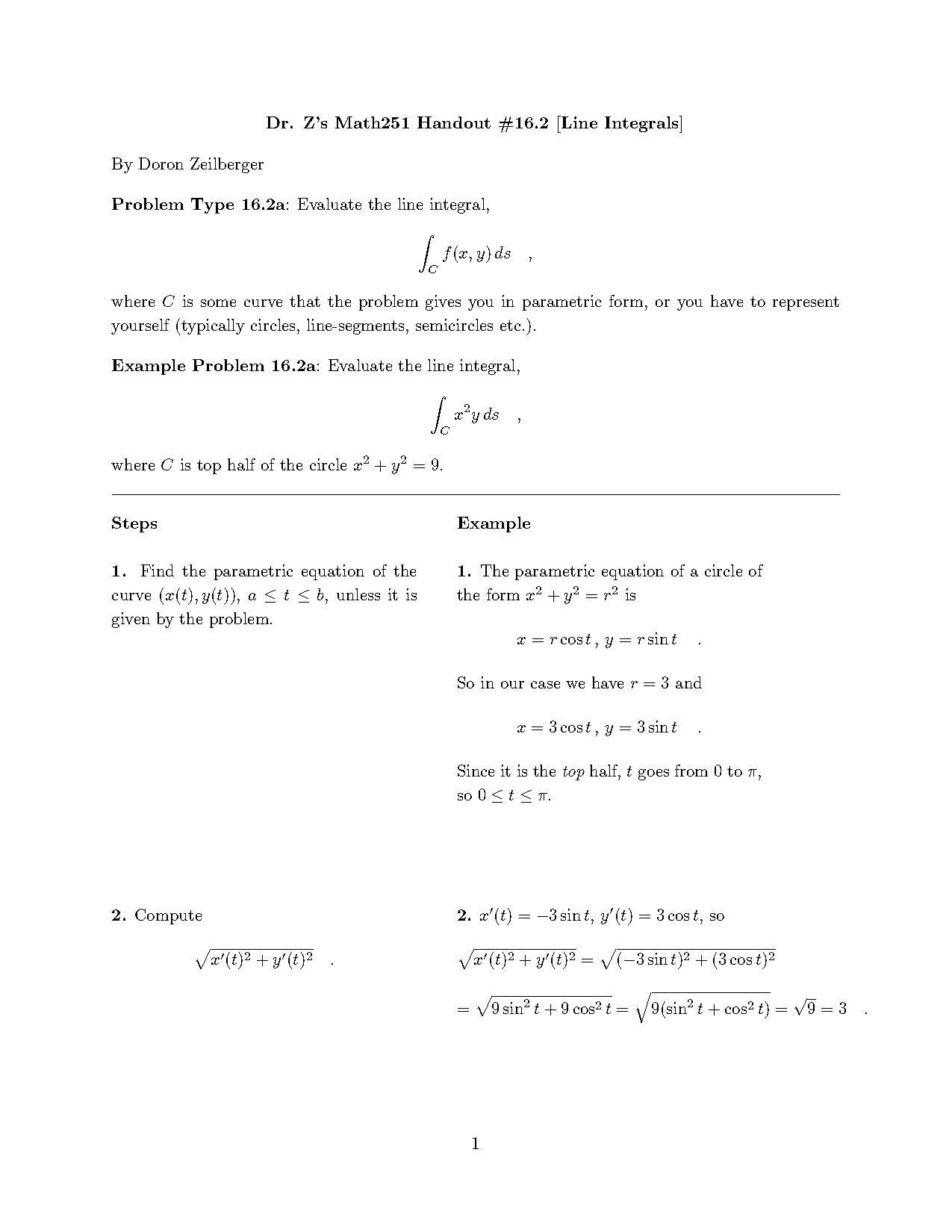 evaluate the line integral along the straight line path